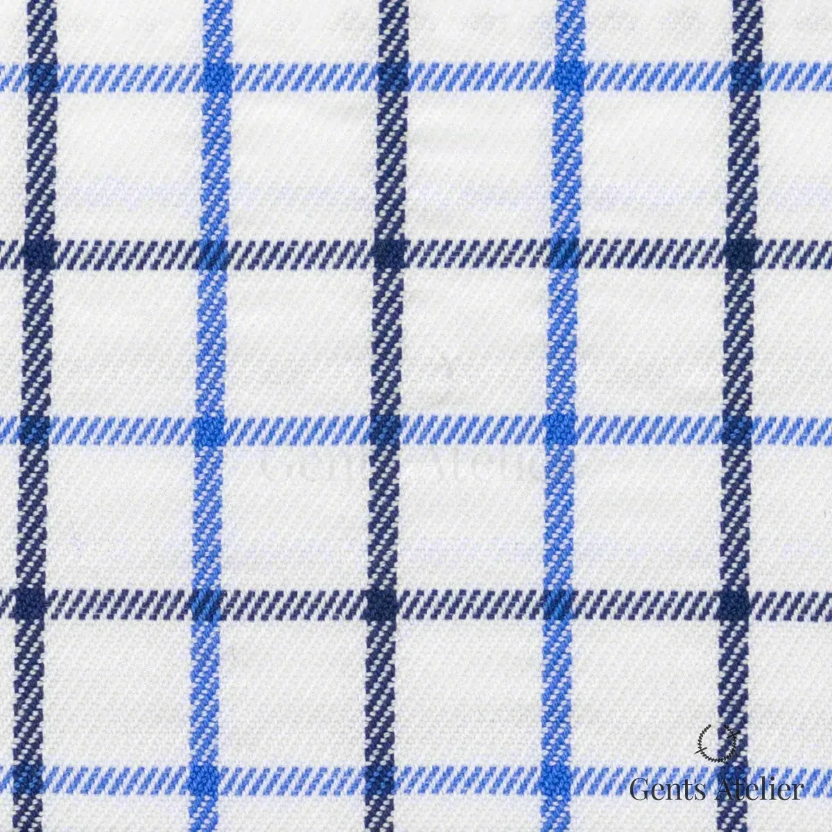 Сорочка из James Fabric 56222 006 — белый в синюю клетку (виндоупейн) на диагональной фактуре саржи, 100% Хлопок