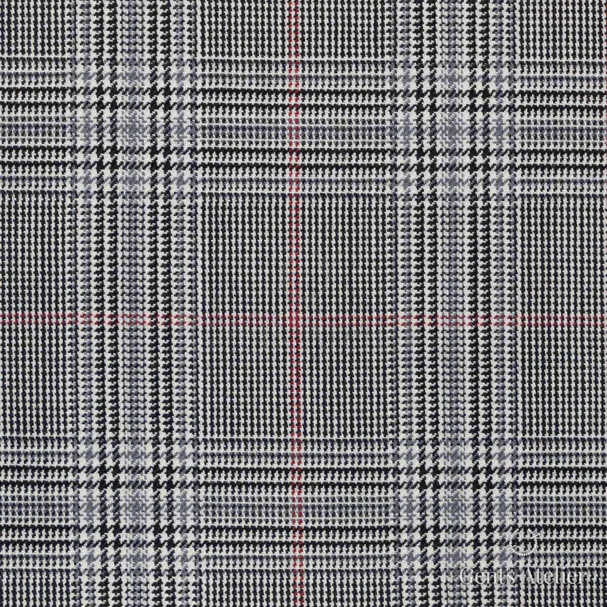 Костюм из Scabal 1501801 — светло-серый (принц Уэльский) с чёрно-белой клеткой и тонкой красной нитью