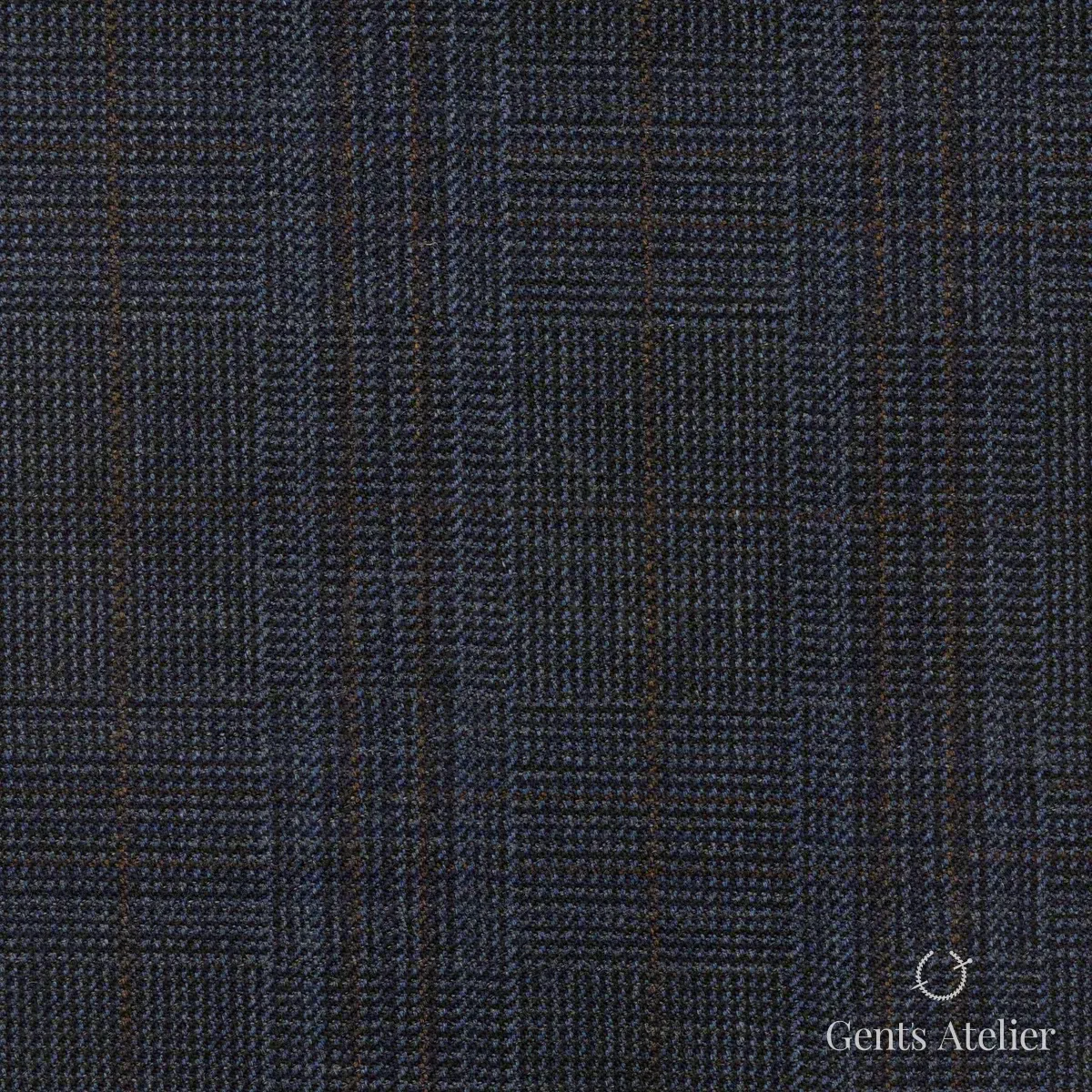 Зимний костюм из Scabal 1501542 — тёмно-синий (нэйви) в клетку с рыжей полосой виндоупейн
