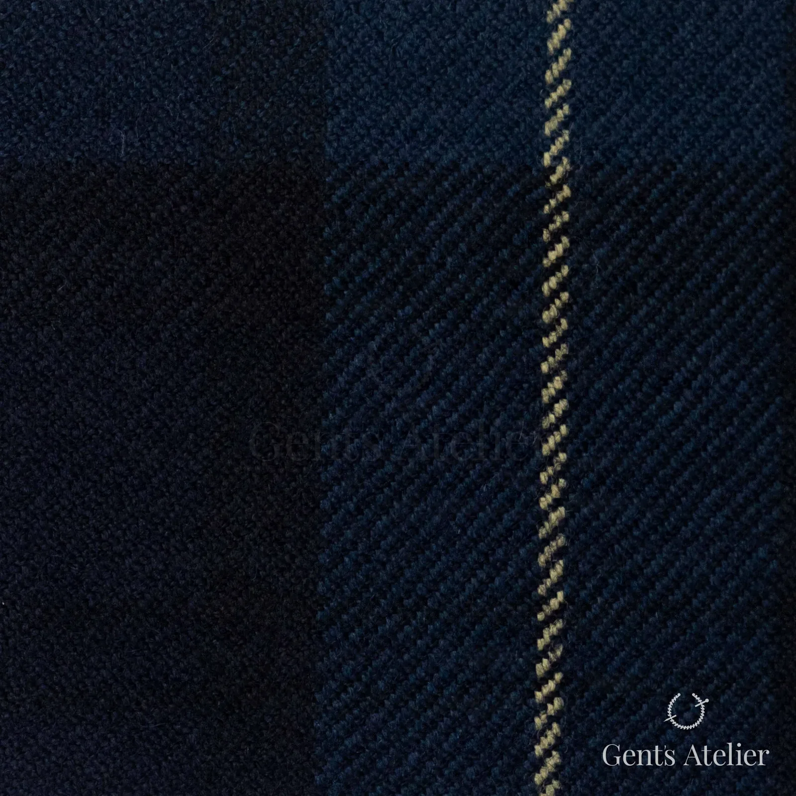 Костюмная ткань Marzoni 641 - 096 / 900 — Mid-Night Blue / Yellow, полоса, 100% шерсть