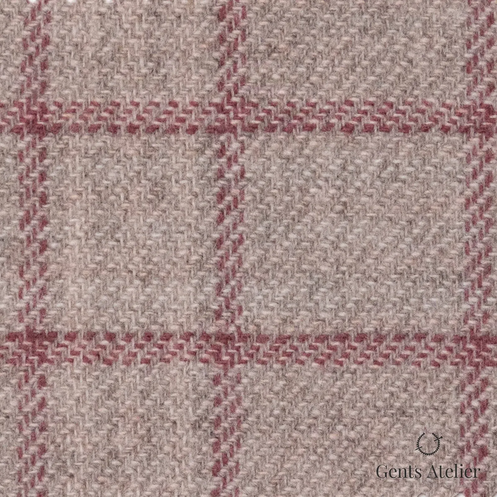Костюмная ткань Marzoni 651 - 675 / 1200 — Бежевый / Бордовый, оконная клетка, 90% шерсть, 10% кашемир