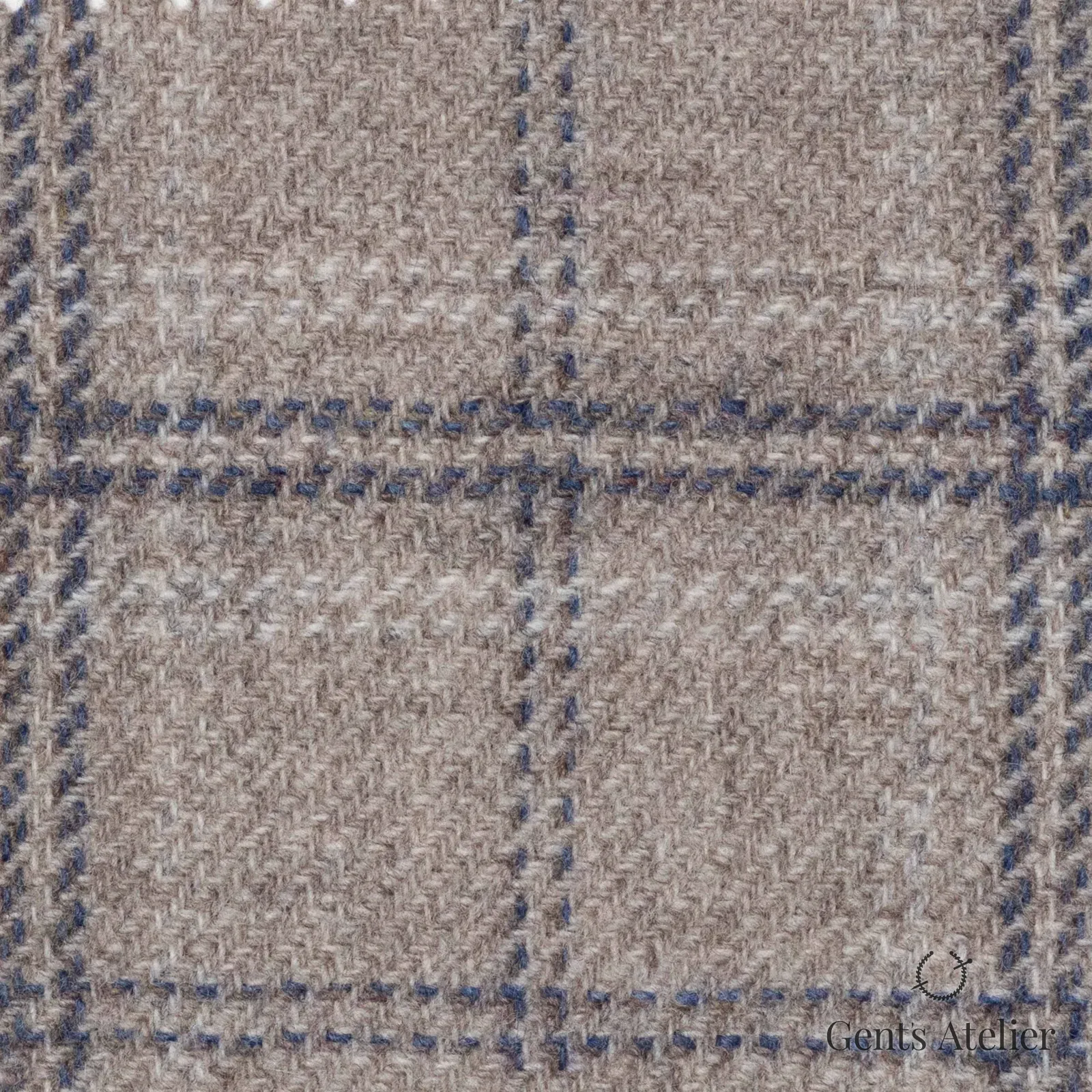 Костюмная ткань Marzoni 651 - 688 / 1500 — Бежевый / Синий, оконная клетка, 90% шерсть, 10% кашемир