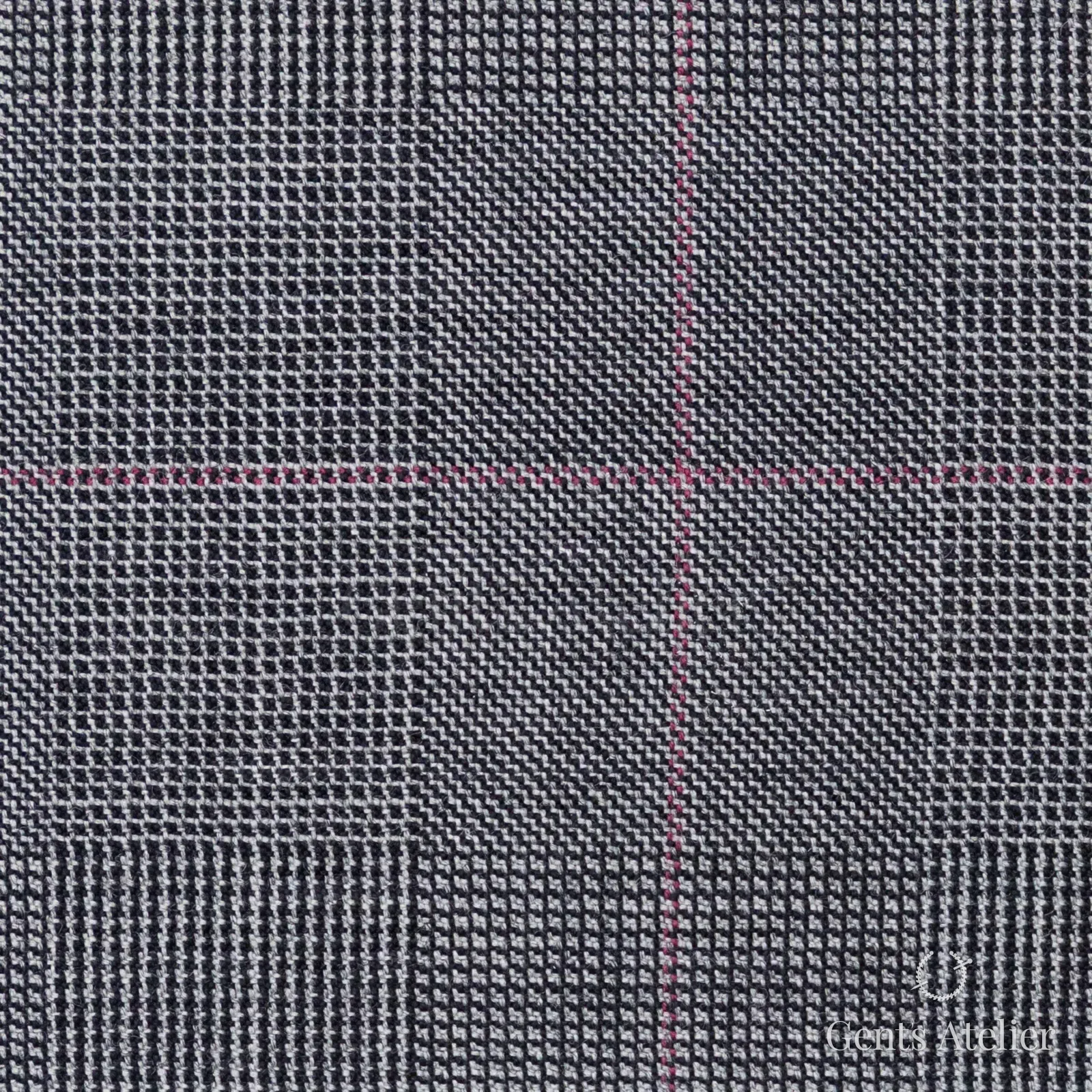 Костюмная ткань Marzoni 606 - 308 / 800 — Серый / Pink, оконная клетка, 100% шерсть
