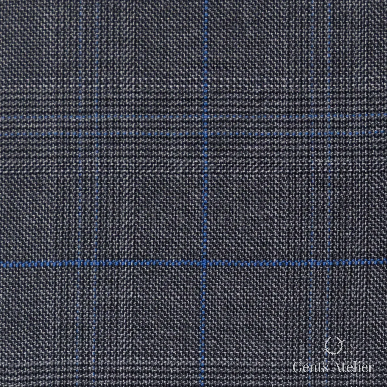 Костюмная ткань Marzoni 609 - 840 / 1000 — Серый / Синий, оконная клетка, 100% шерсть