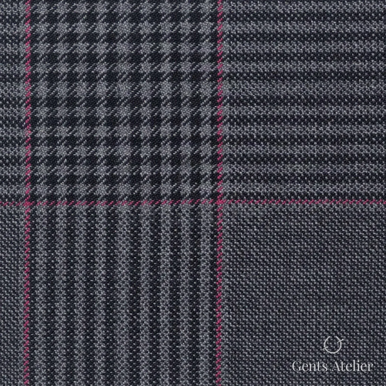 Костюмная ткань Marzoni 631 - 021 / 900 — Антрацит / Pink, оконная клетка, 100% шерсть
