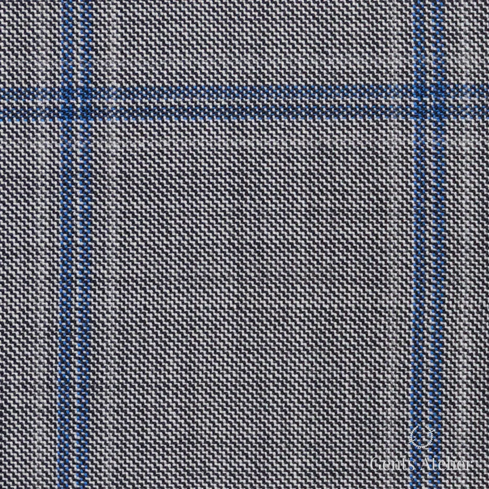 Костюмная ткань Marzoni 631 - 057 / 900 — Серый / Синий, оконная клетка, 100% шерсть