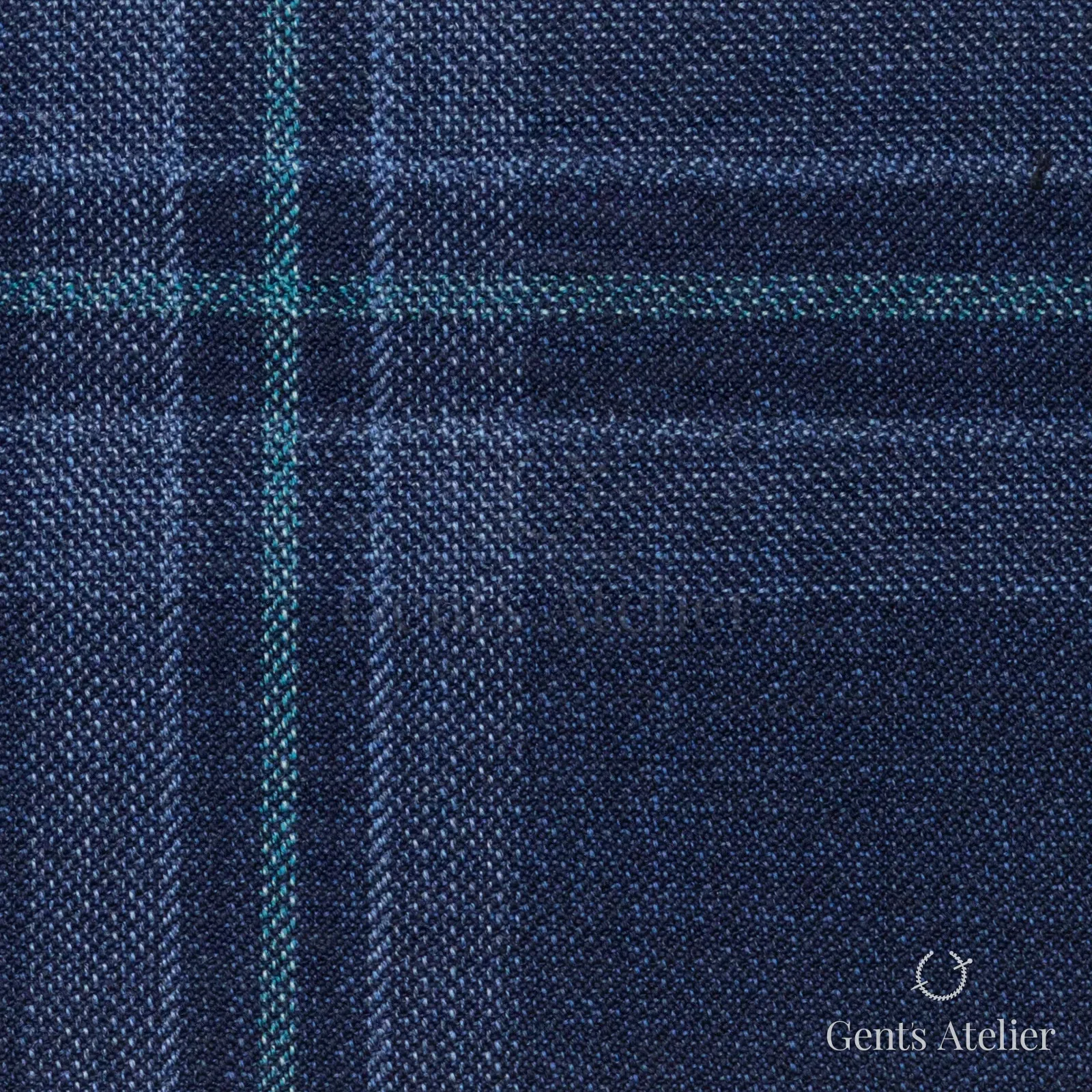 Костюмная ткань Marzoni 651 - 697 / 1000 — Синий / Teal, оконная клетка, 100% шерсть