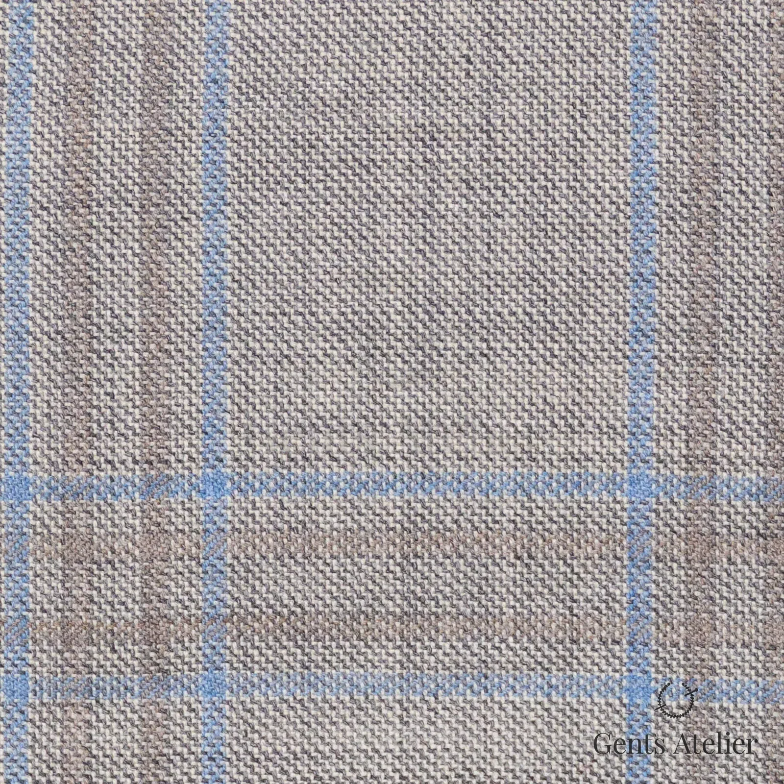 Костюмная ткань Marzoni 600 - 294 / 900 — Бежевый / Sky Blue, клетка, 100% шерсть