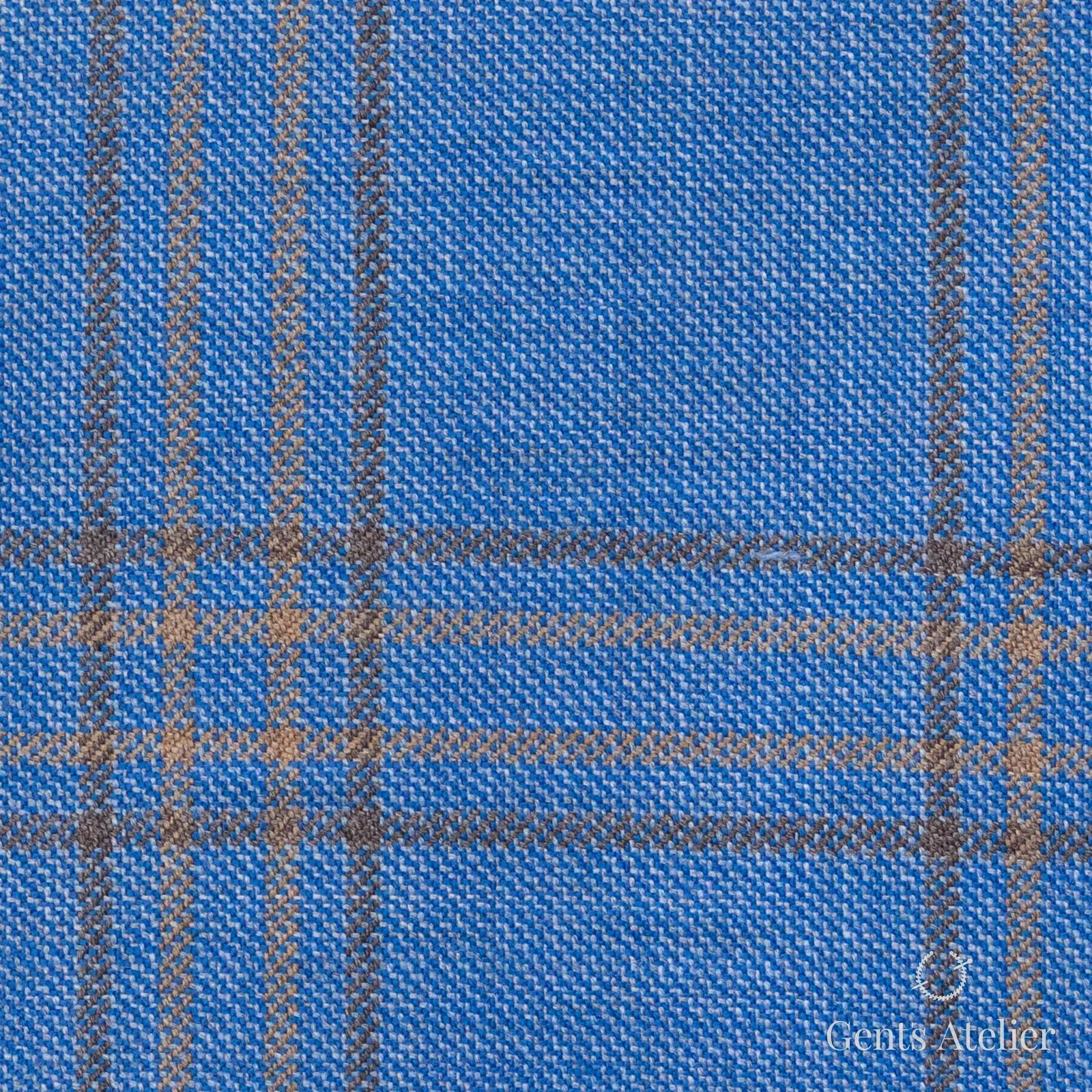 Костюмная ткань Marzoni 600 - 295 / 900 — Sky Blue / Коричневый, клетка, 100% шерсть