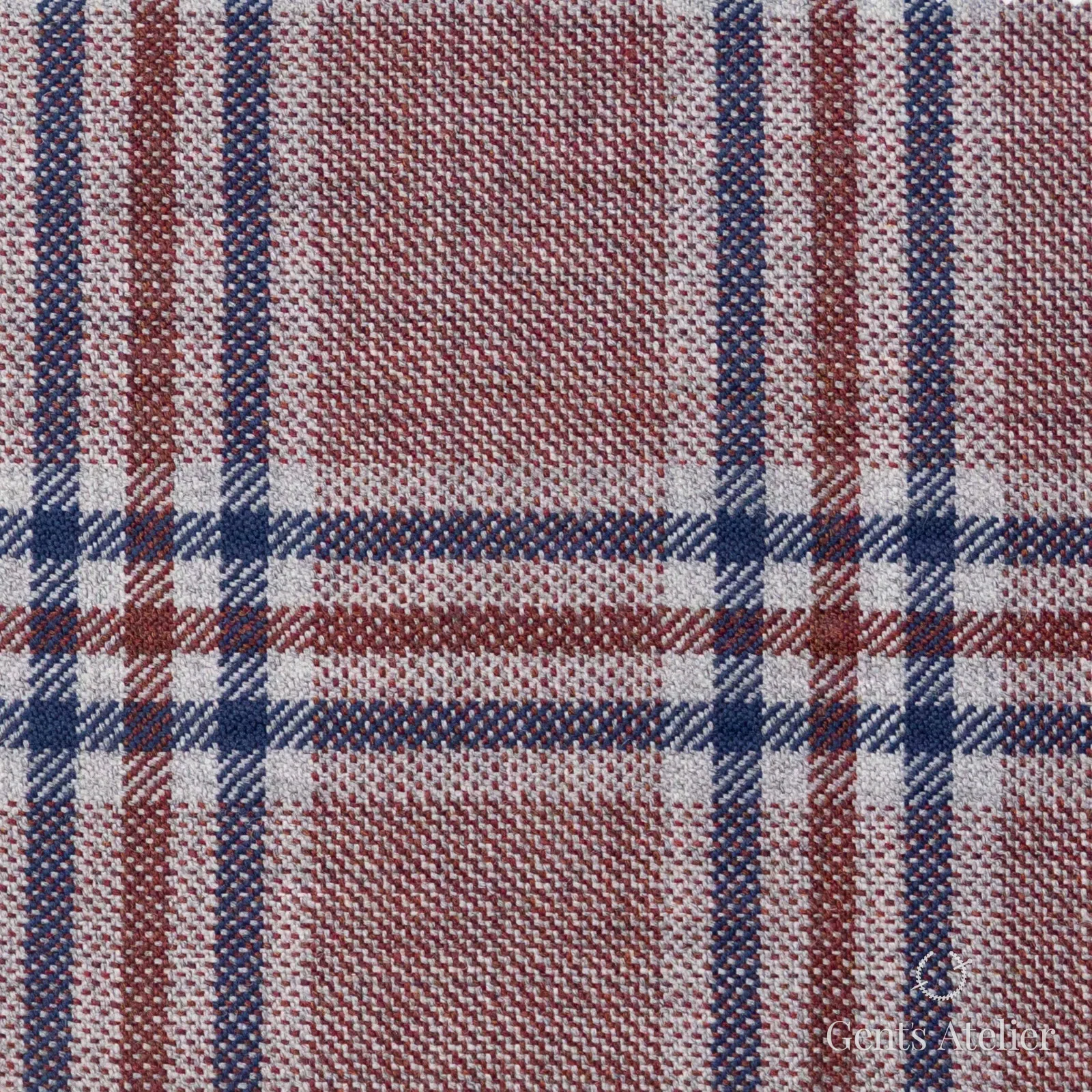 Костюмная ткань Marzoni 600 - 304 / 900 — Бордовый / Синий, клетка, 100% шерсть