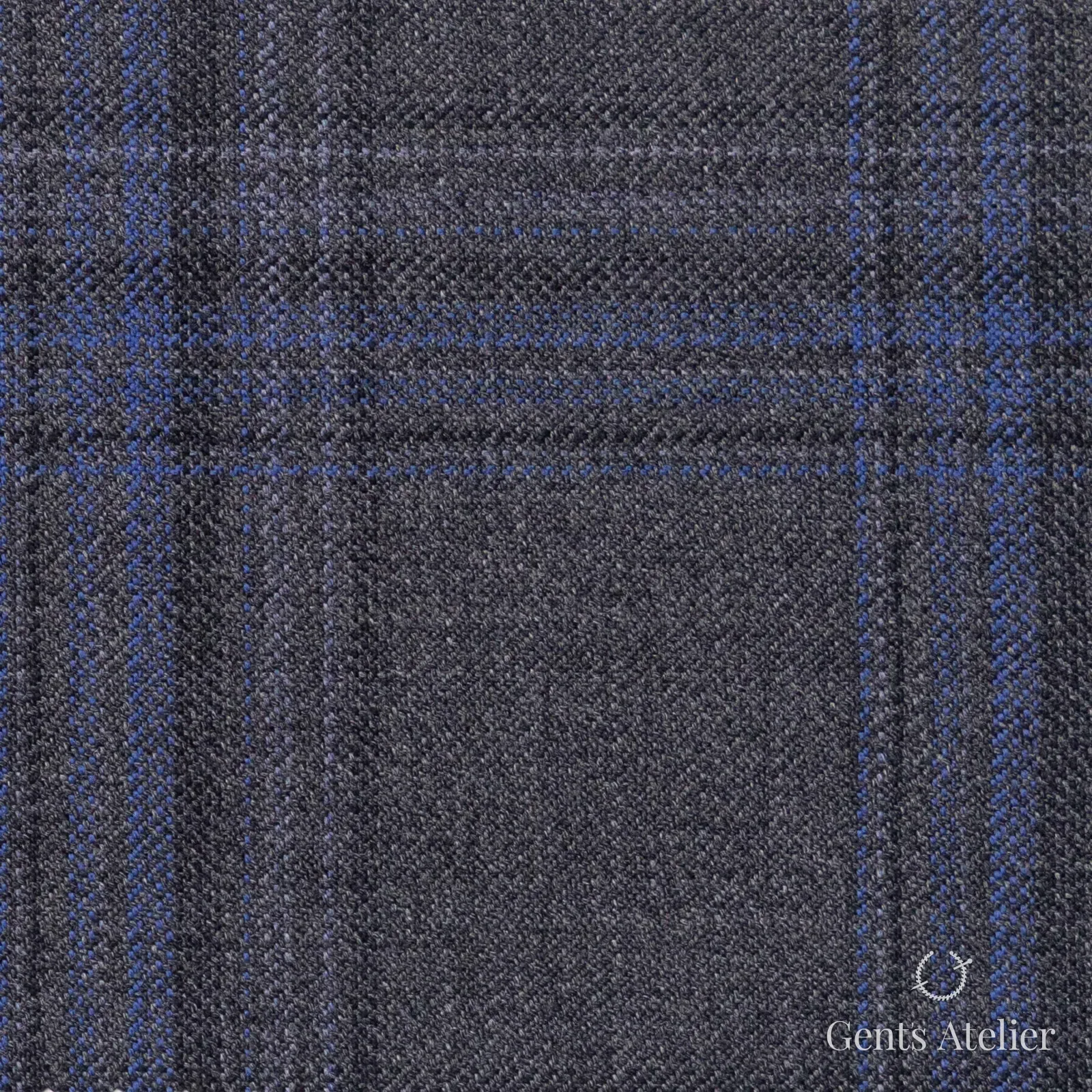 Костюмная ткань Marzoni 600 - 342 / 900 — Серый / Синий, оконная клетка, 100% шерсть