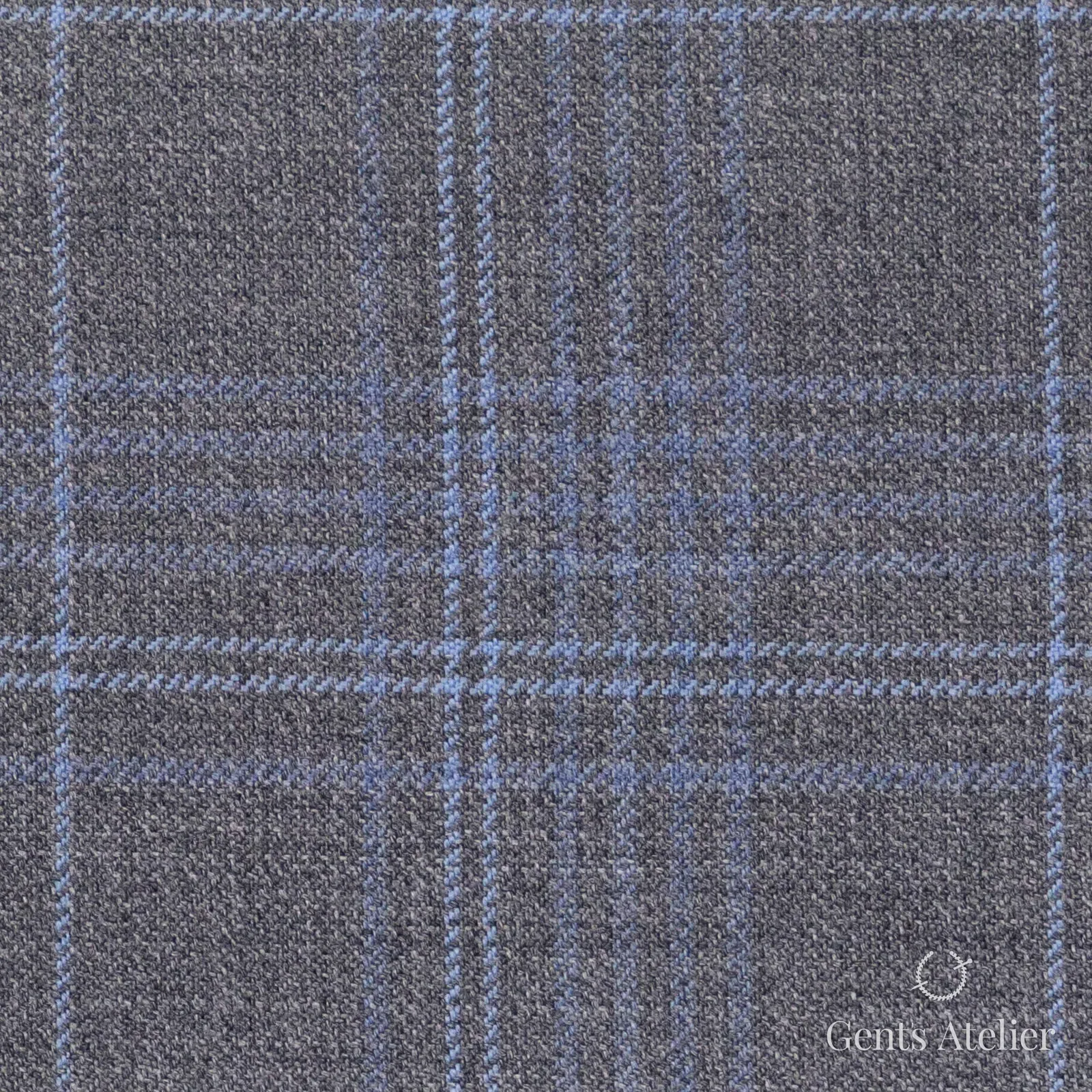 Костюмная ткань Marzoni 600 - 359 / 900 — Серый / Синий, оконная клетка, 100% шерсть