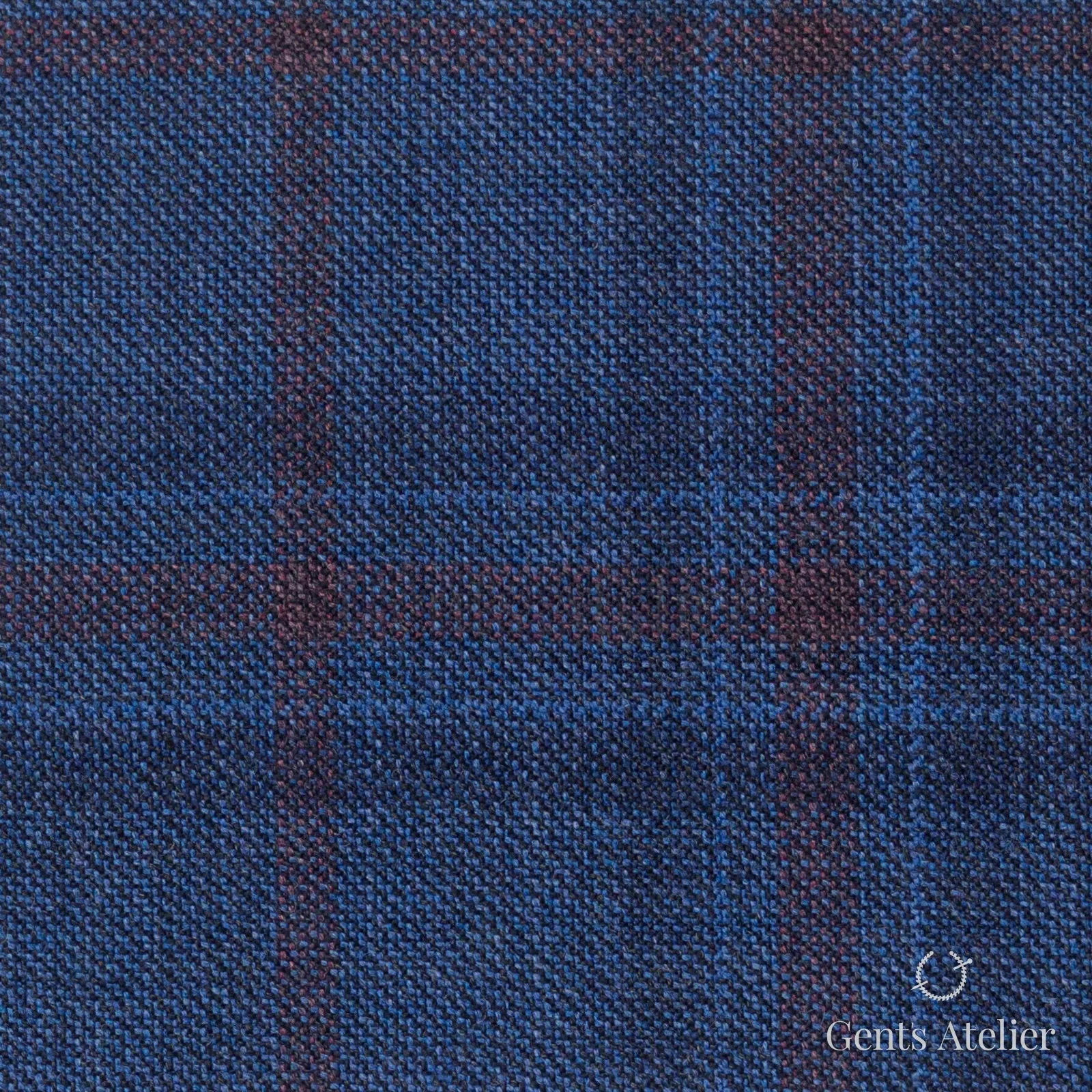 Костюмная ткань Marzoni 600 - 372 / 900 — Синий / Бордовый, оконная клетка, 100% шерсть