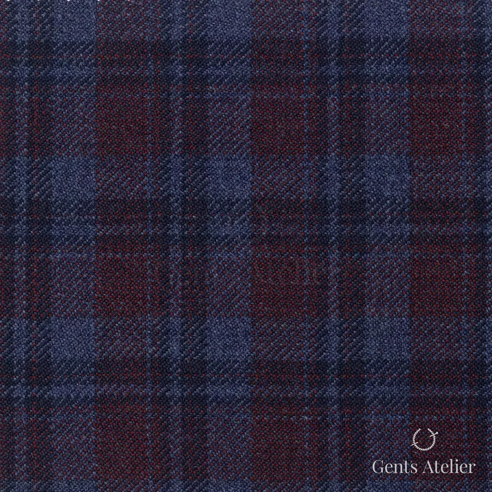Костюмная ткань Marzoni 600 - 381 / 900 — Бордовый / Синий, клетка, 100% шерсть