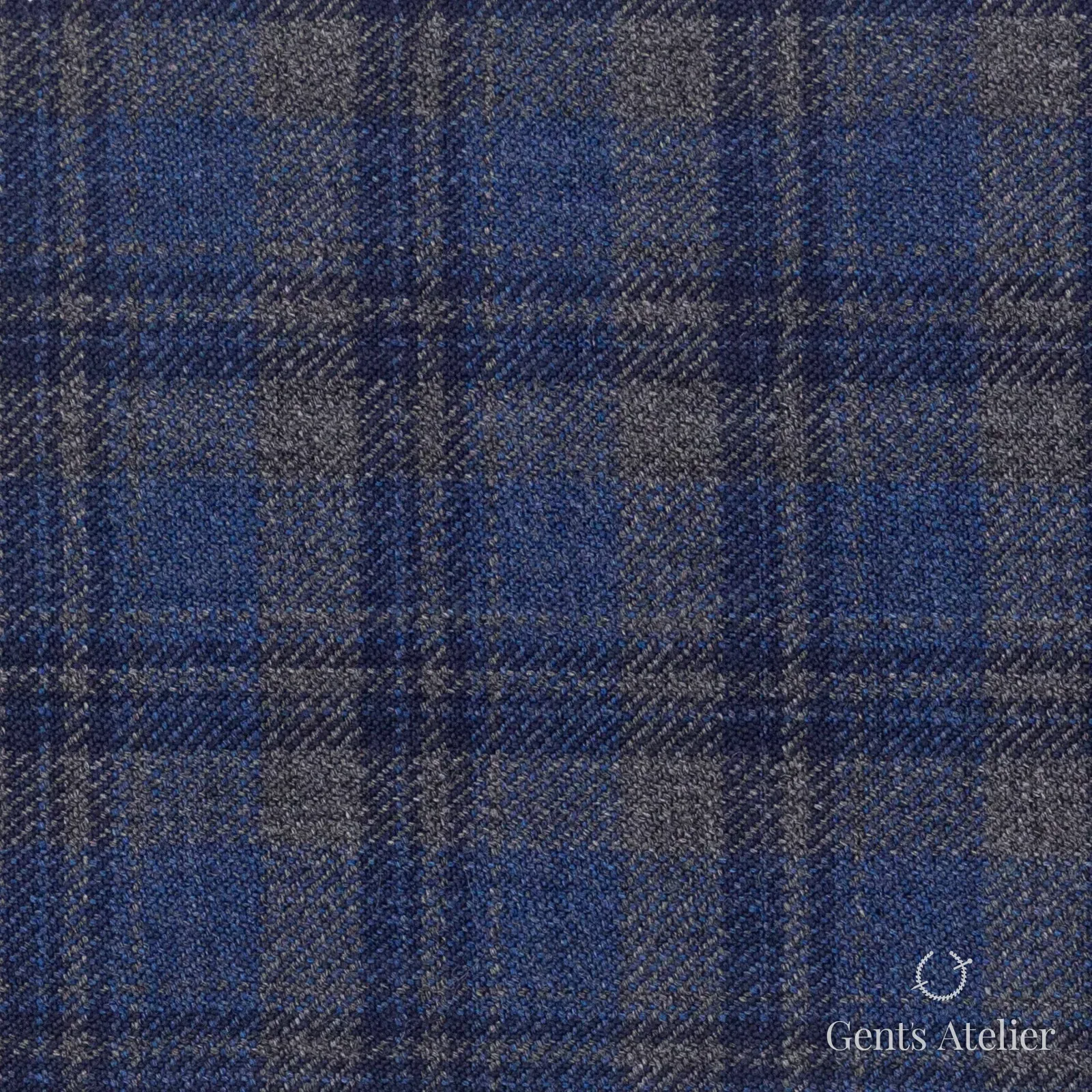 Костюмная ткань Marzoni 600 - 382 / 900 — Синий / Серый, клетка, 100% шерсть