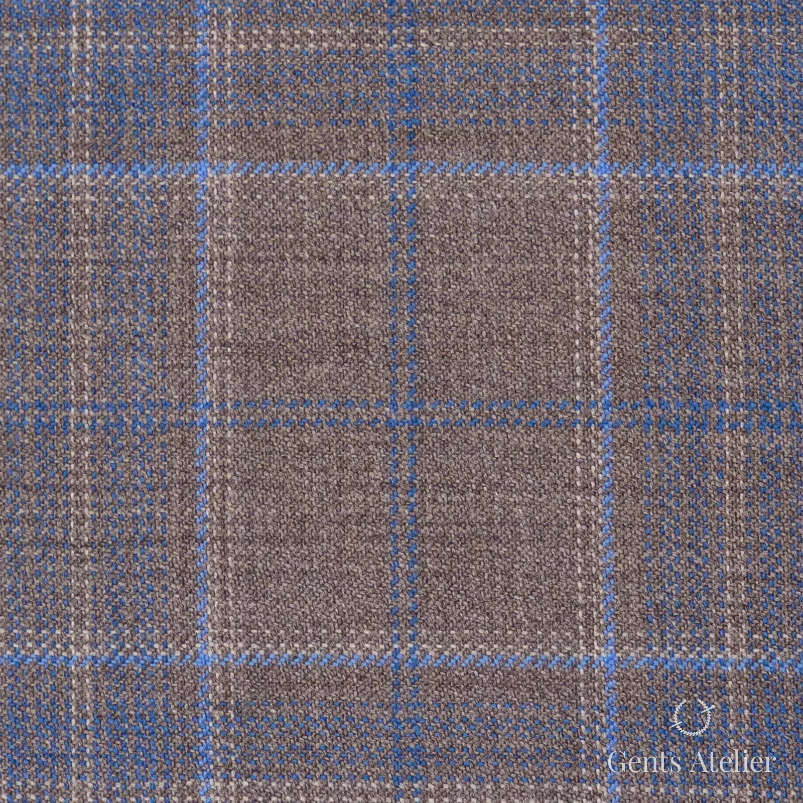 Костюмная ткань Marzoni 600 - 399 / 900 — Light Brown / Синий, оконная клетка, 100% шерсть