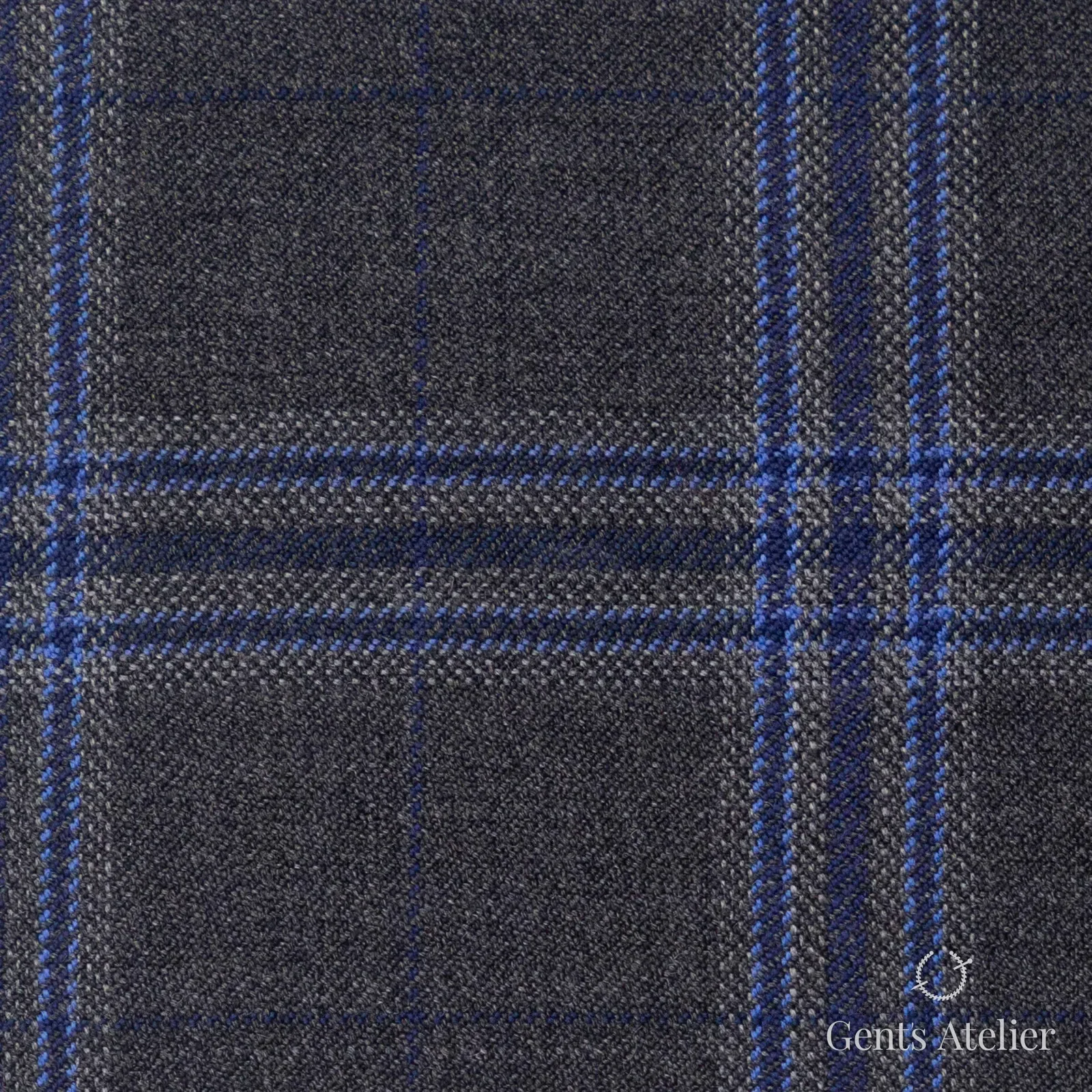 Костюмная ткань Marzoni 600 - 411 / 900 — Серый / Синий, клетка, 100% шерсть