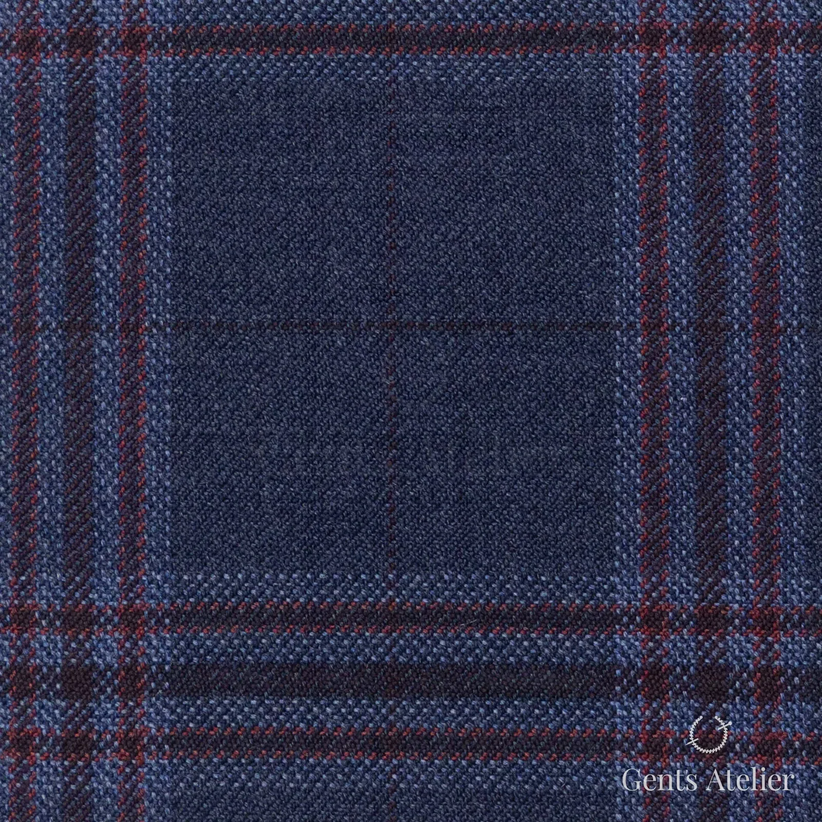 Костюмная ткань Marzoni 600 - 412 / 900 — Синий / Бордовый, оконная клетка, 100% шерсть
