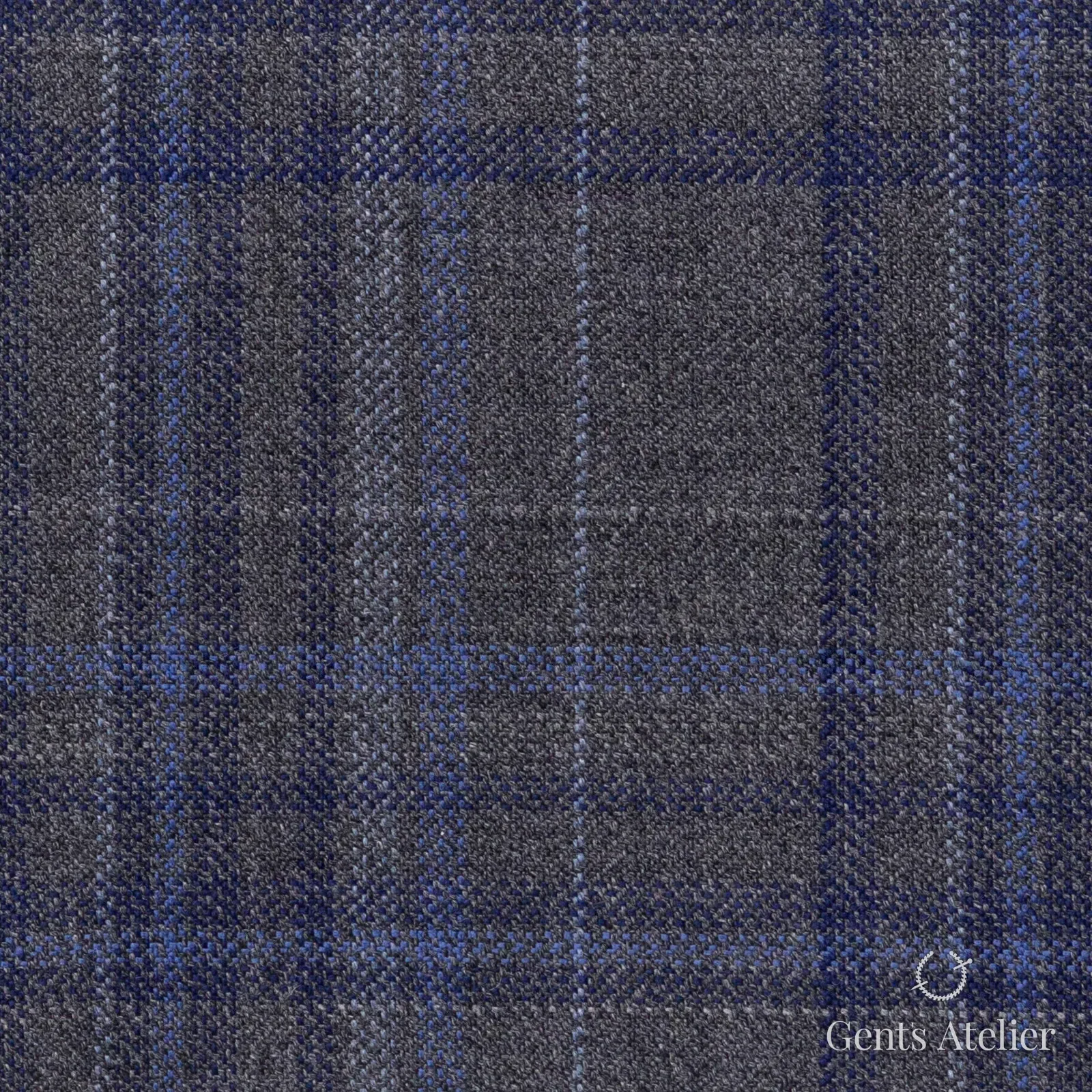Костюмная ткань Marzoni 600 - 422 / 900 — Серый / Голубой, оконная клетка, 100% шерсть