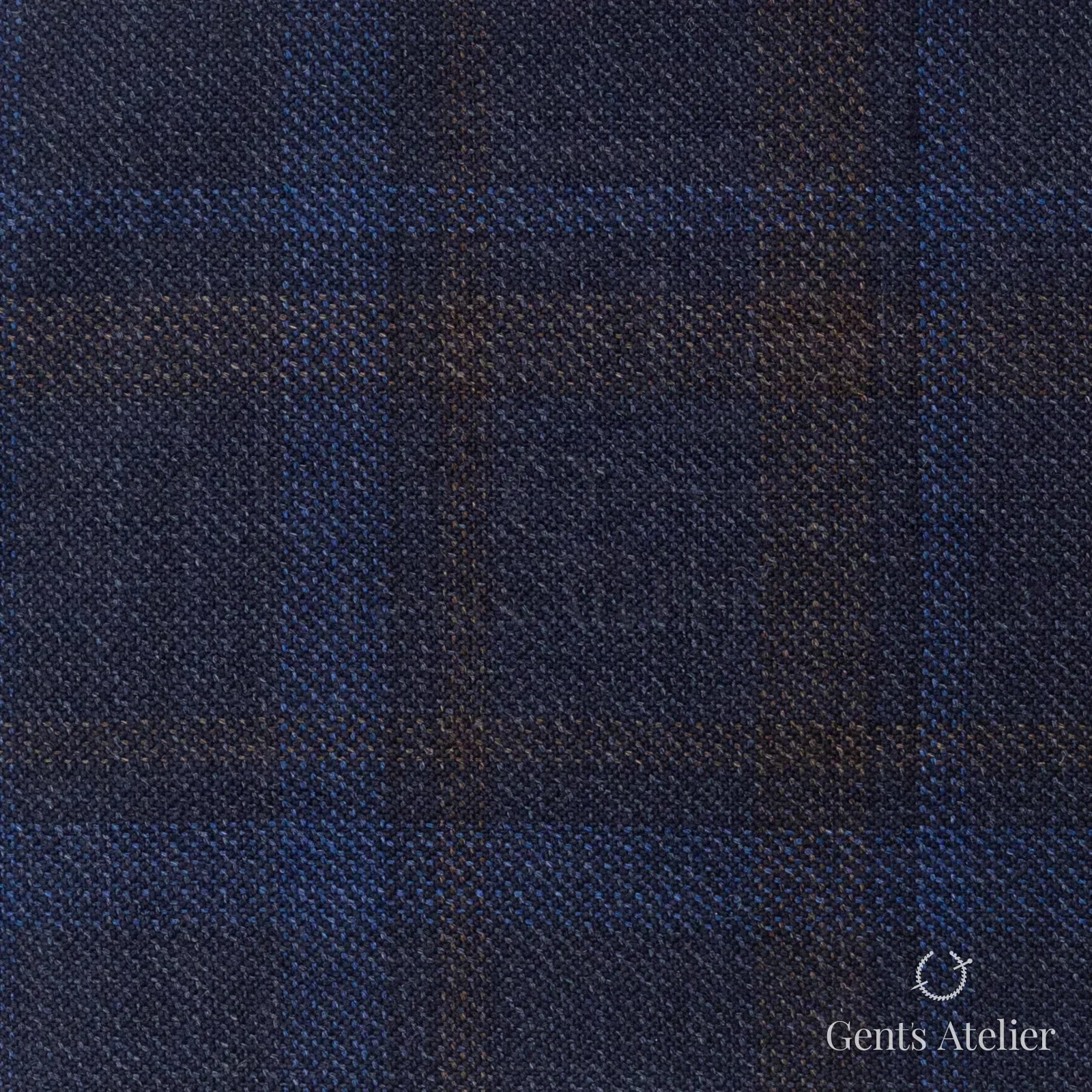 Костюмная ткань Marzoni 600 - 436 / 900 — Тёмно-синий / Коричневый, оконная клетка, 100% шерсть