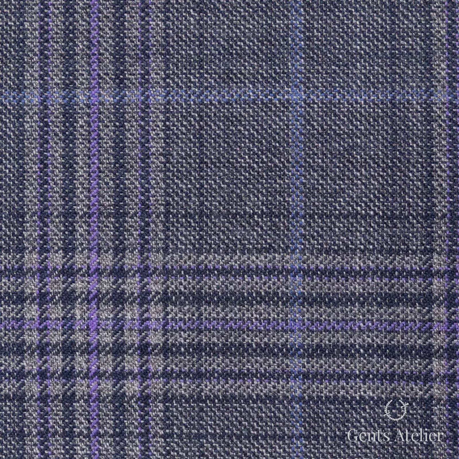 Костюмная ткань Marzoni 600 - 450 / 900 — Серый / Фиолетовый, клетка, 100% шерсть