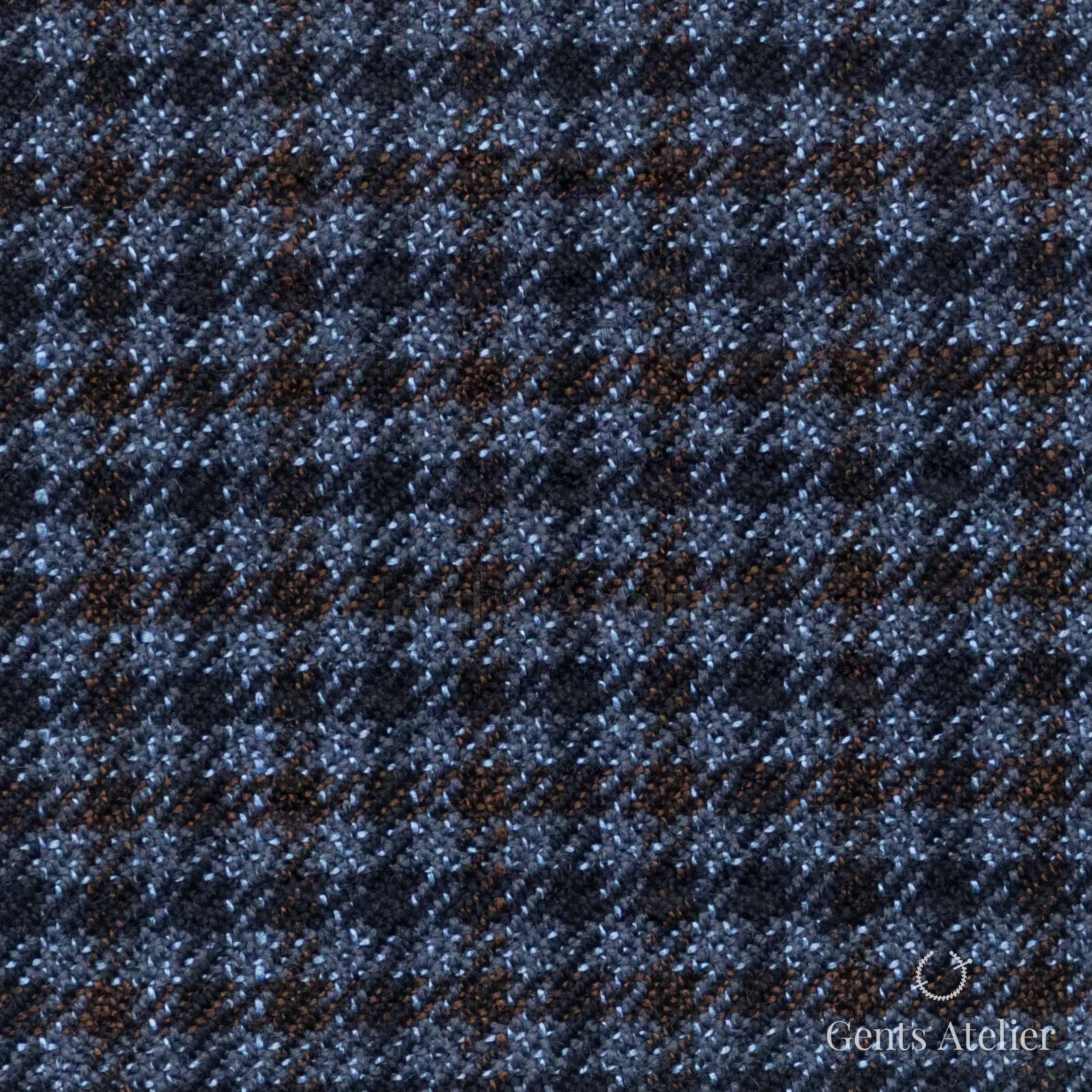 Костюмная ткань Marzoni 601 - 898 / 1200 — Синий / Тёмно-синий / Tan, клетка, 60% шерсть, 20% бамбук, 10% кашемир, 10% мохер