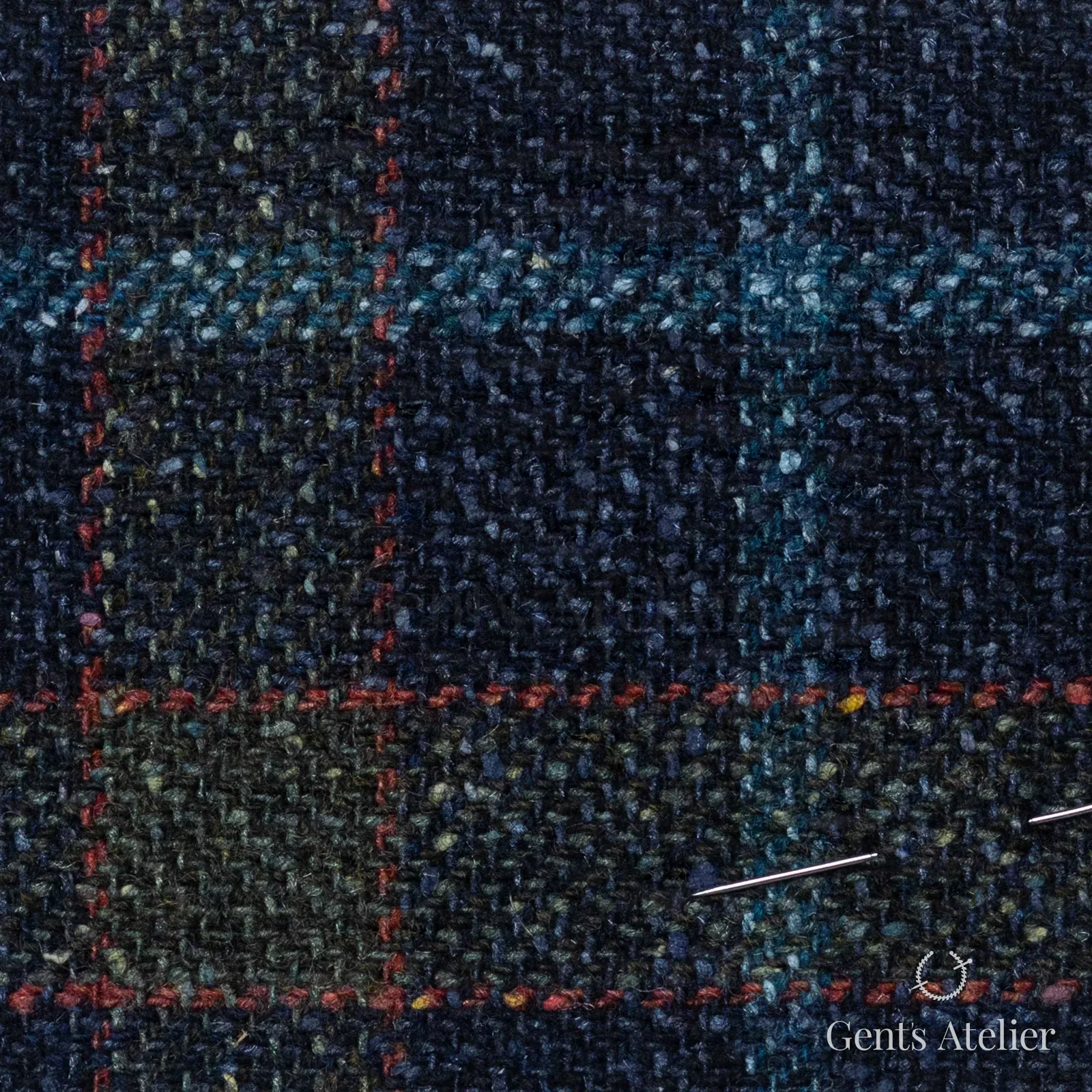 Костюмная ткань Marzoni 641 - 065 / 900 — Зелёный / Dark Blue, клетка, 74% шерсть, 26% шёлк