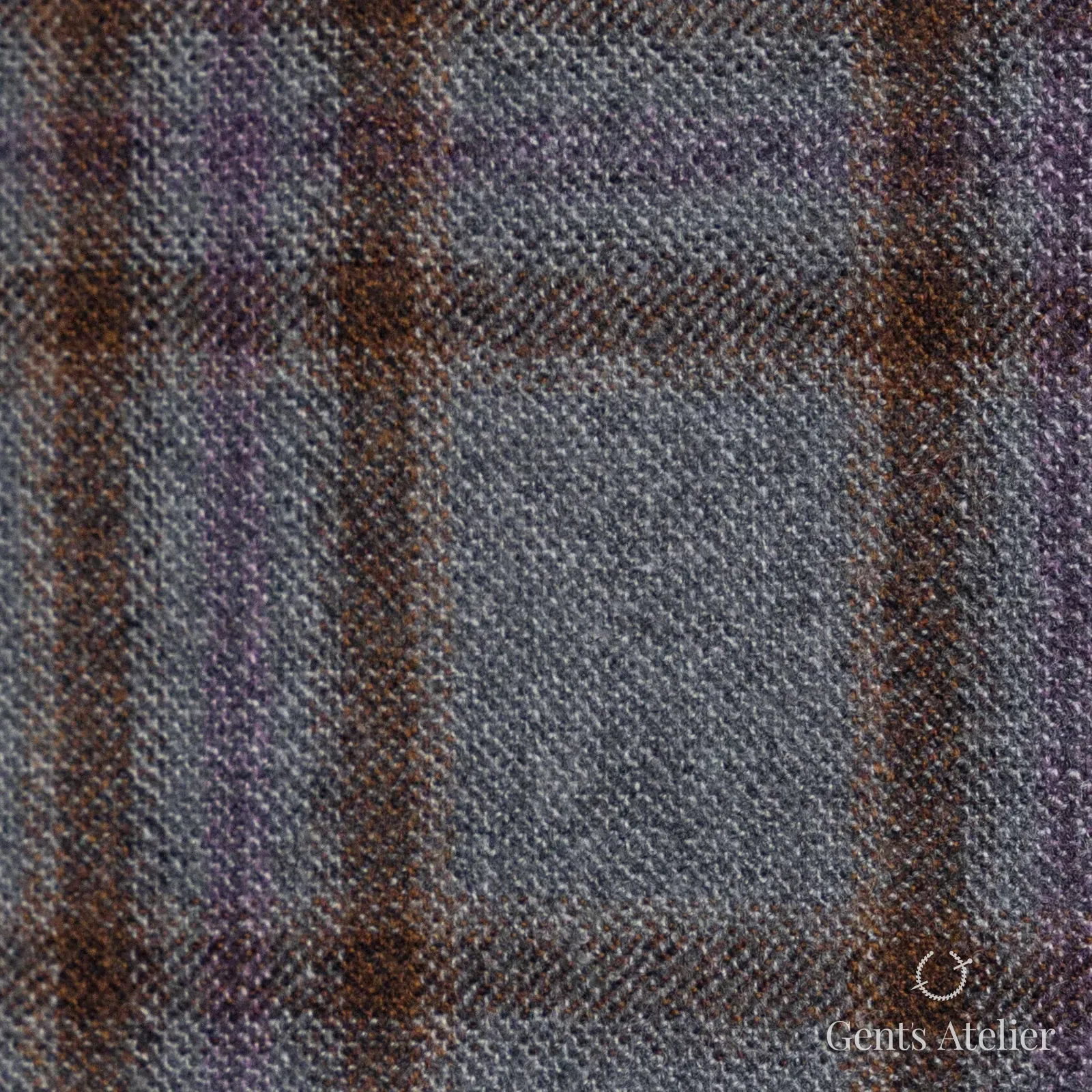 Костюмная ткань Marzoni 651 - 652 / 1200 — Светло-серый / Коричневый / Фиолетовый, клетка, 100% шерсть