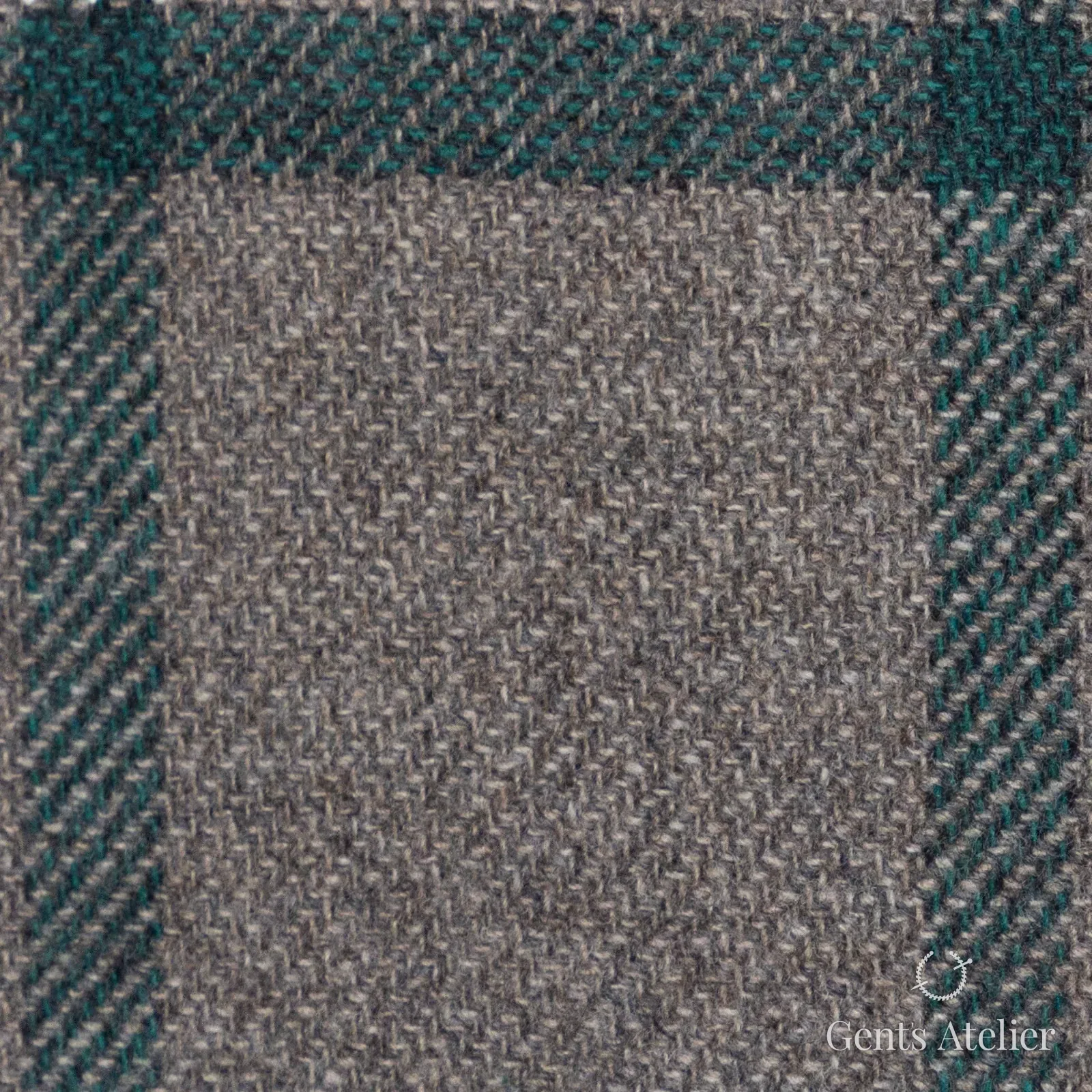 Костюмная ткань Marzoni 651 - 669 / 1200 — Тауп / Зелёный, оконная клетка, 90% шерсть, 10% кашемир