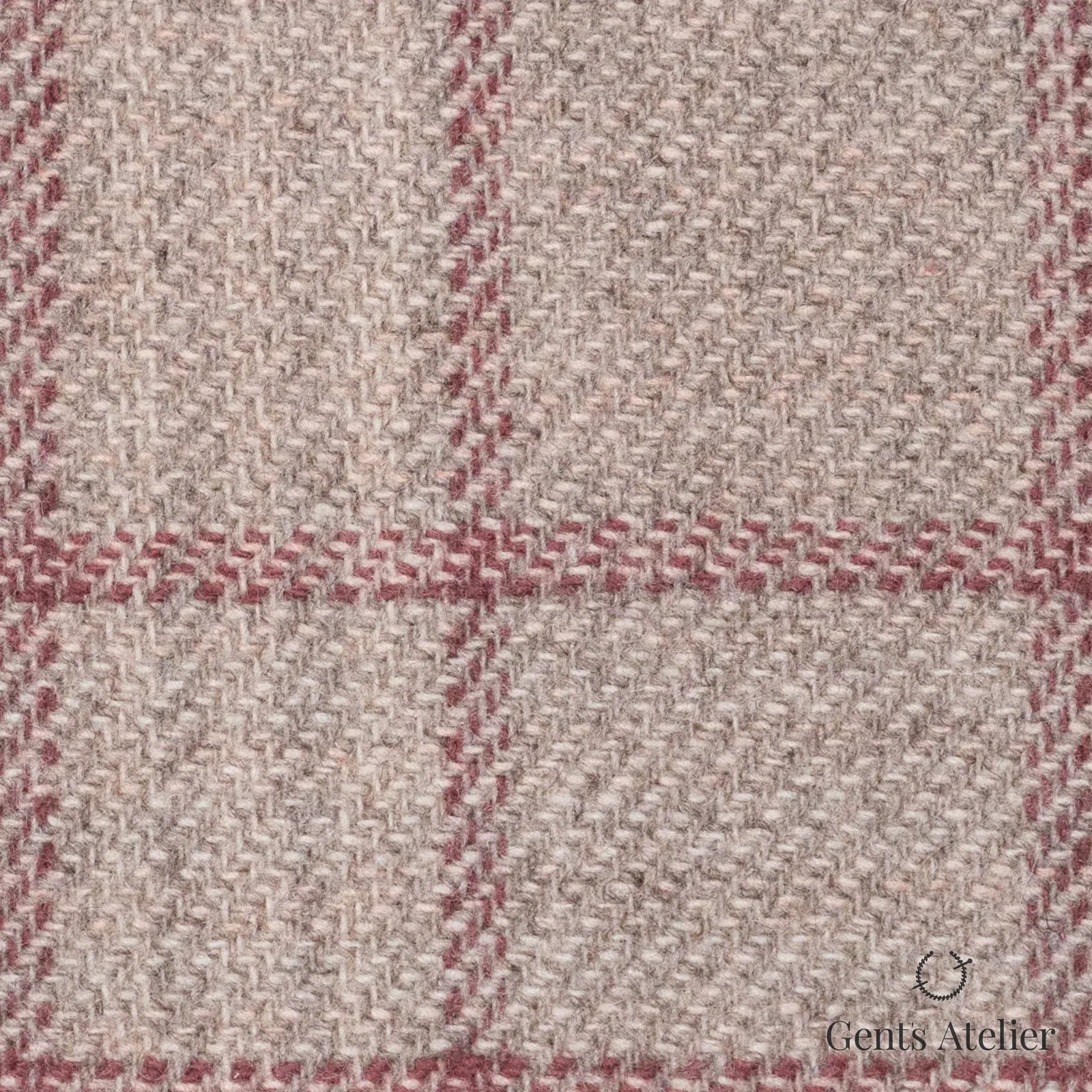 Костюмная ткань Marzoni 651 - 675 / 1200 — Бежевый / Бордовый, оконная клетка, 90% шерсть, 10% кашемир