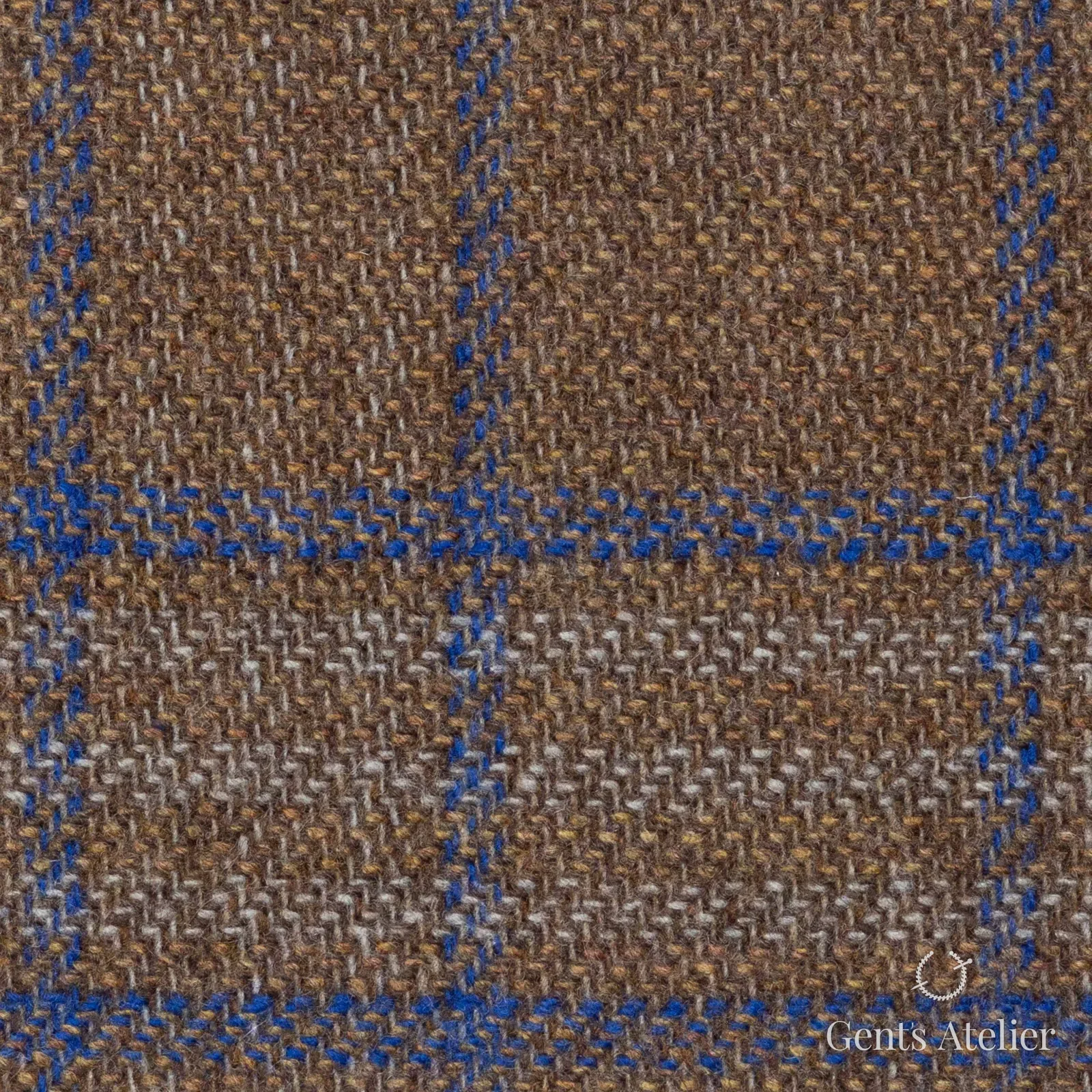 Костюмная ткань Marzoni 651 - 676 / 1200 — Коричневый / Синий, оконная клетка, 90% шерсть, 10% кашемир