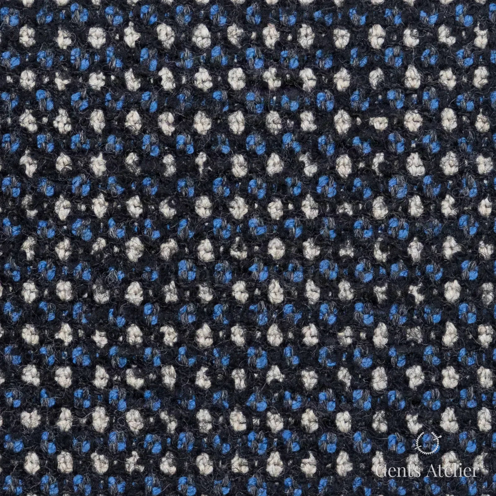 Костюмная ткань Marzoni 665 - 107 / 1200 — Синий / Белый, узор, 89% шерсть, 10% polyamid, 1% эластан
