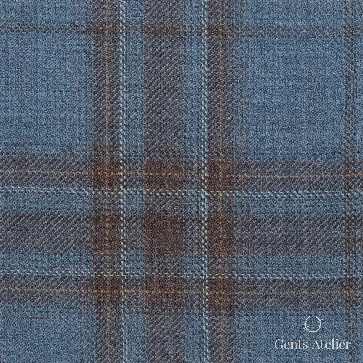 Костюмная ткань Marzoni 600 - 469 / 1000 — Голубой / Коричневый, в клетку, 100% шерсть