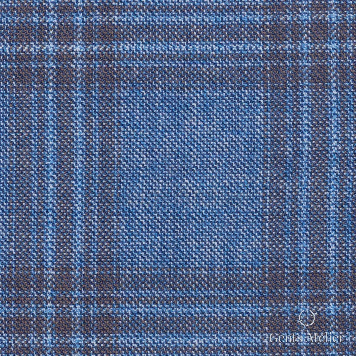 Костюмная ткань Marzoni 600 - 472 / 1000 — Голубой / Коричневый, в клетку, 100% шерсть