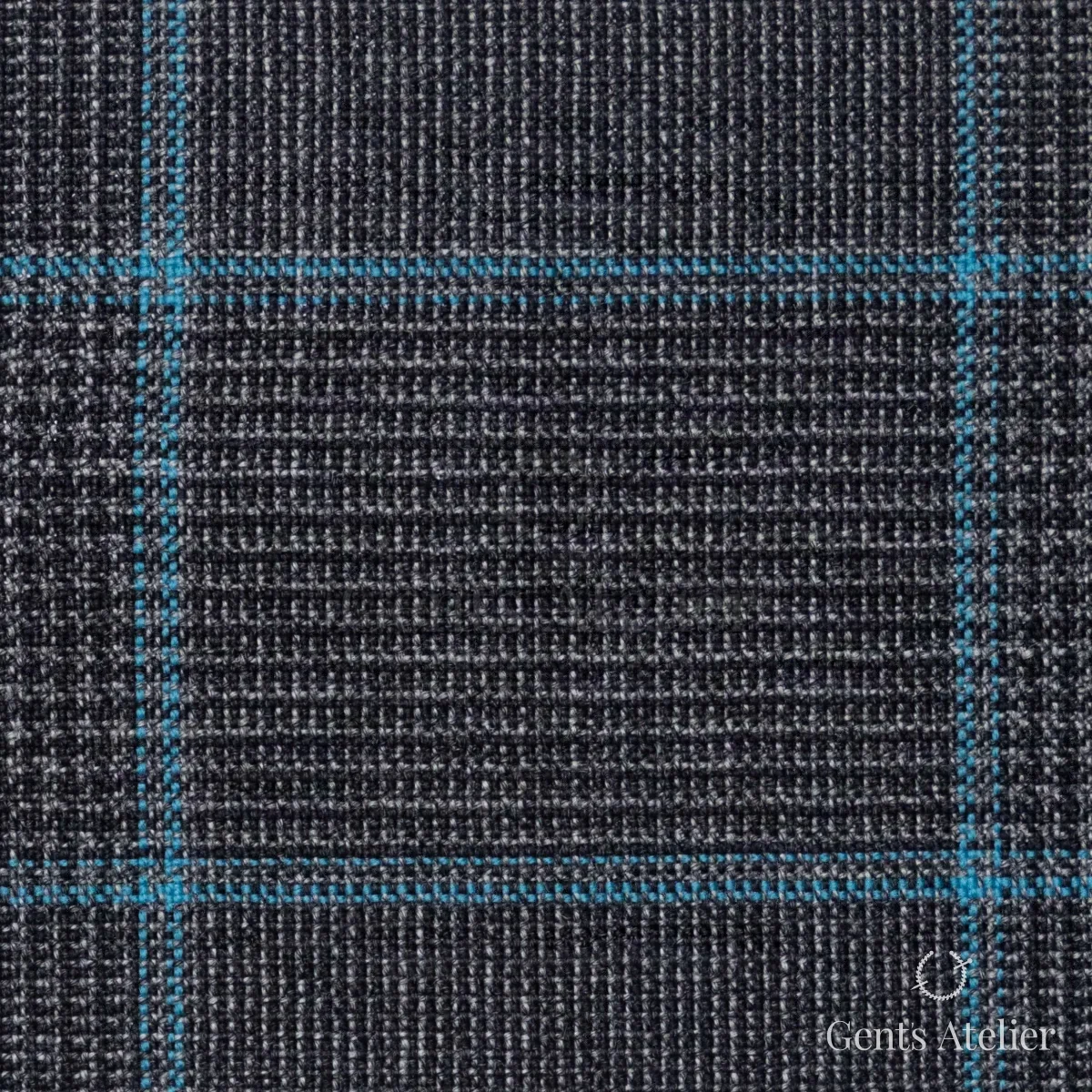 Костюмная ткань Marzoni 631 - 058 / 900 — Угольно-серый / Бирюзовый, виндоупейн, 100% шерсть