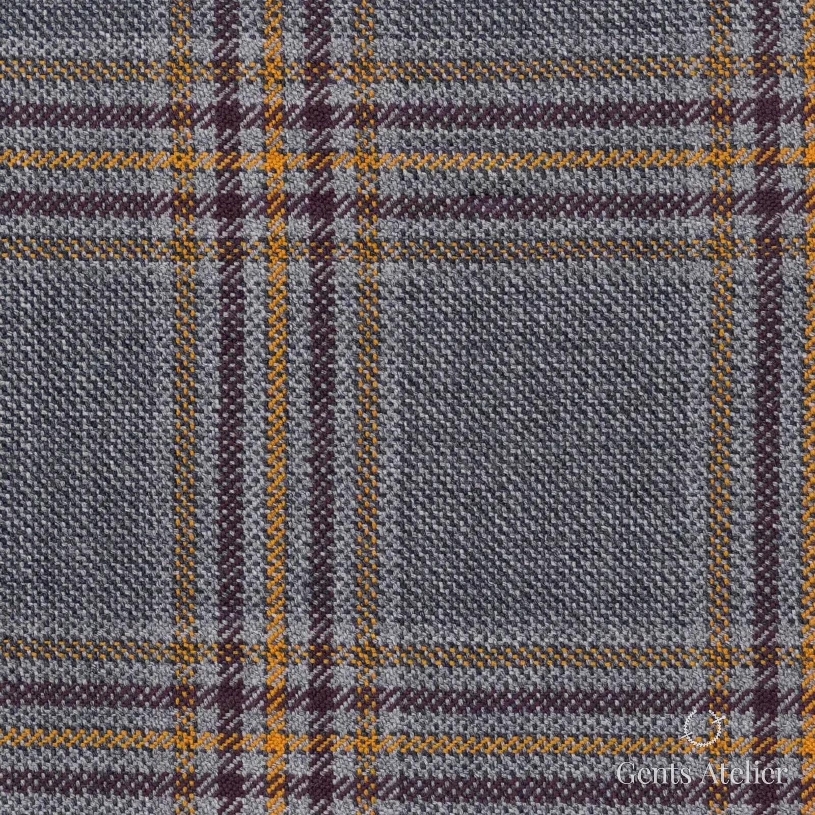 Костюмная ткань Marzoni 600 - 389 / 900 — Серый / Yellow / Бордовый, клетка, 100% шерсть