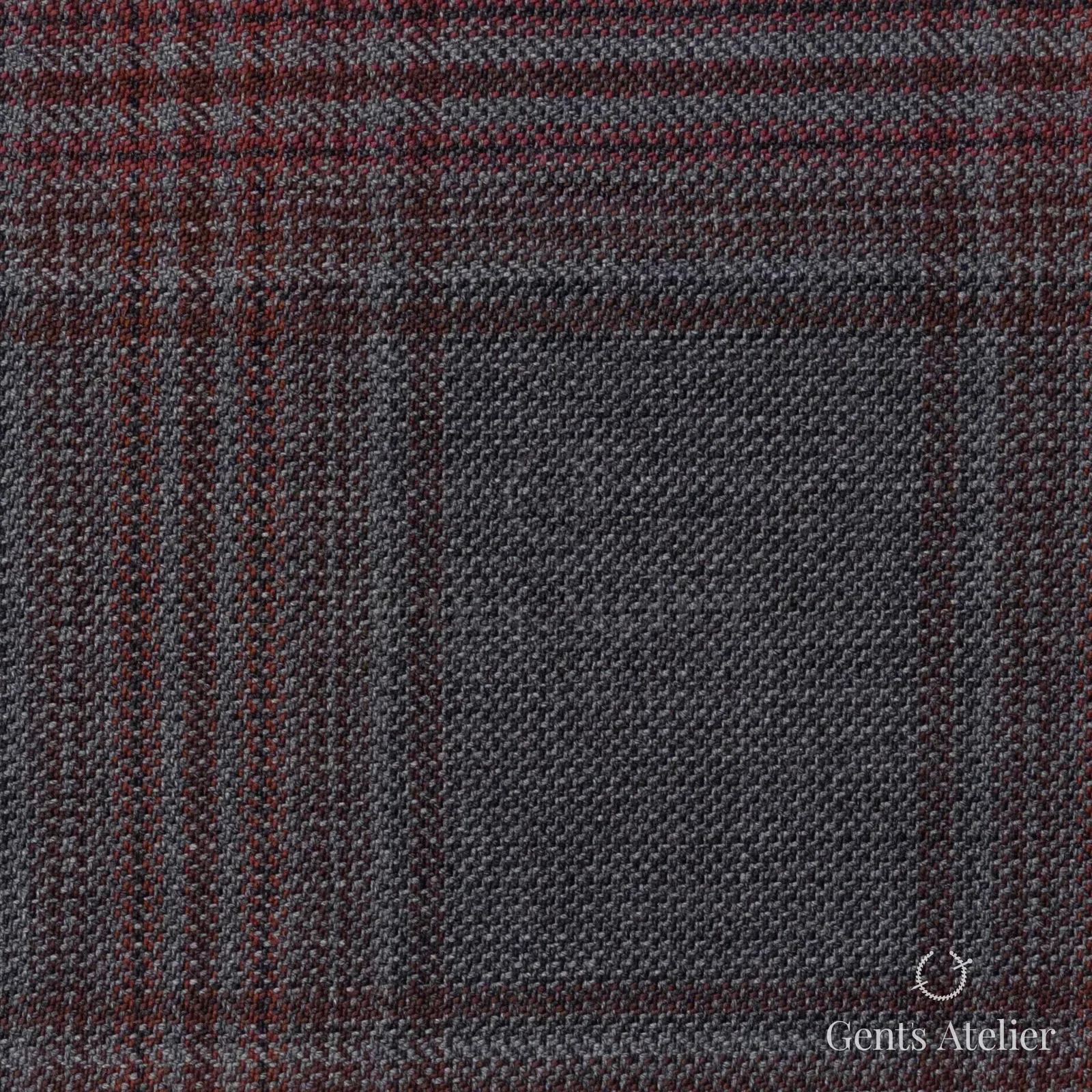 Костюмная ткань Marzoni 609 - 086 / 1000 — Серый / Бордовый, клетка, 100% шерсть