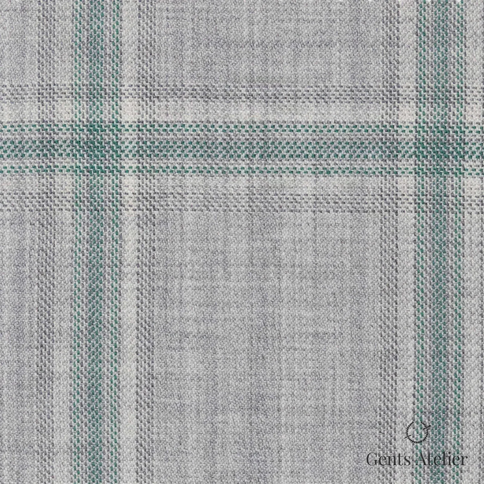 Костюмная ткань Marzoni 651 - 708 / 1200 — Серый / Teal, оконная клетка, 100% шерсть