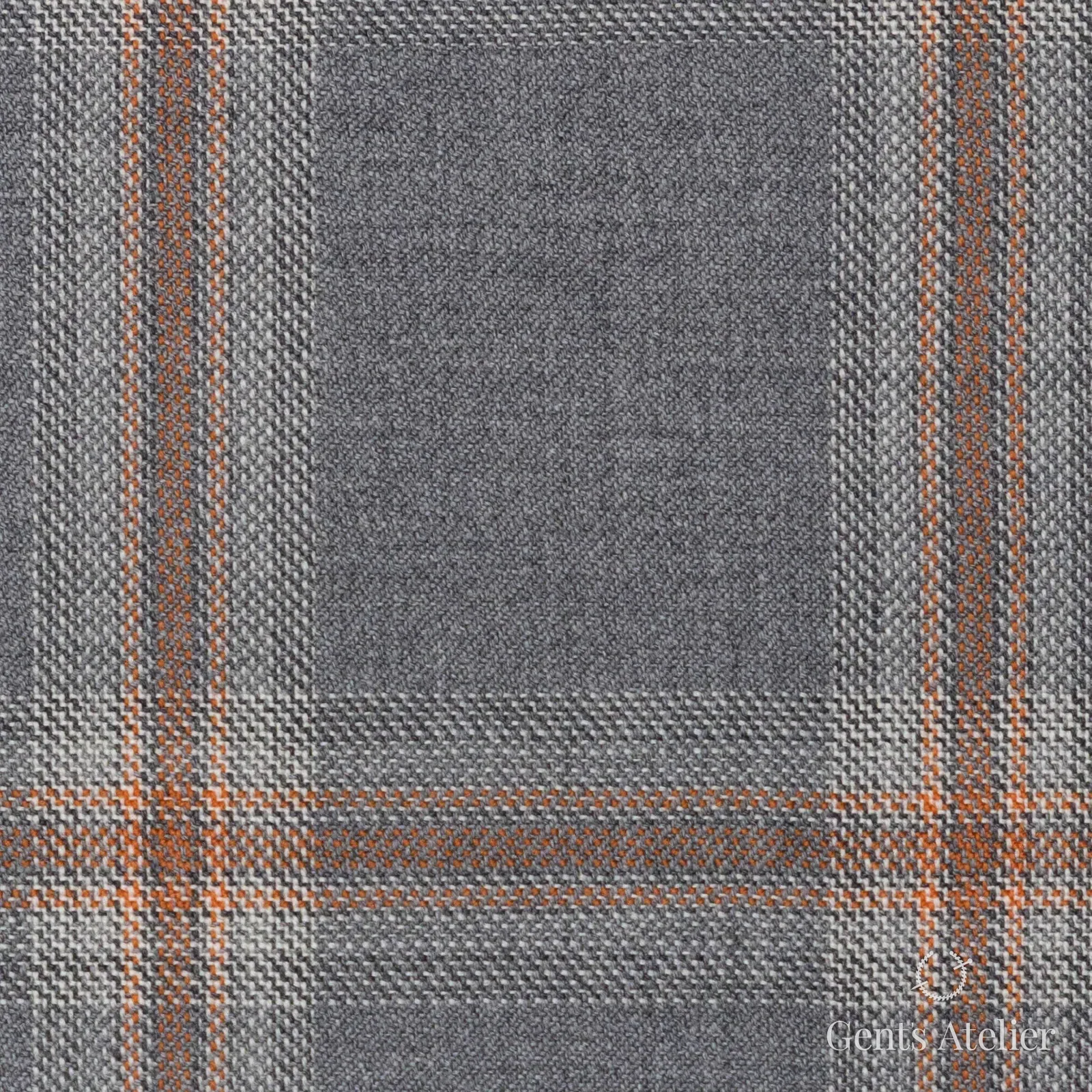 Костюмная ткань Marzoni 651 - 711 / 1200 — Серый / Orange, оконная клетка, 100% шерсть