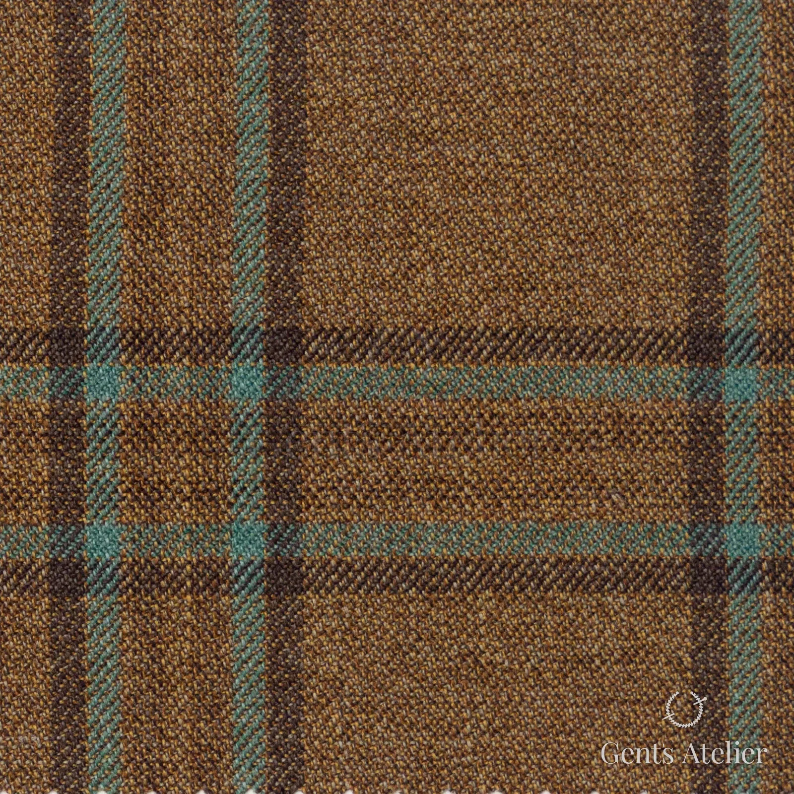 Костюмная ткань Marzoni 651 - 725 / 1200 — Коричневый / Mint, оконная клетка, 100% шерсть