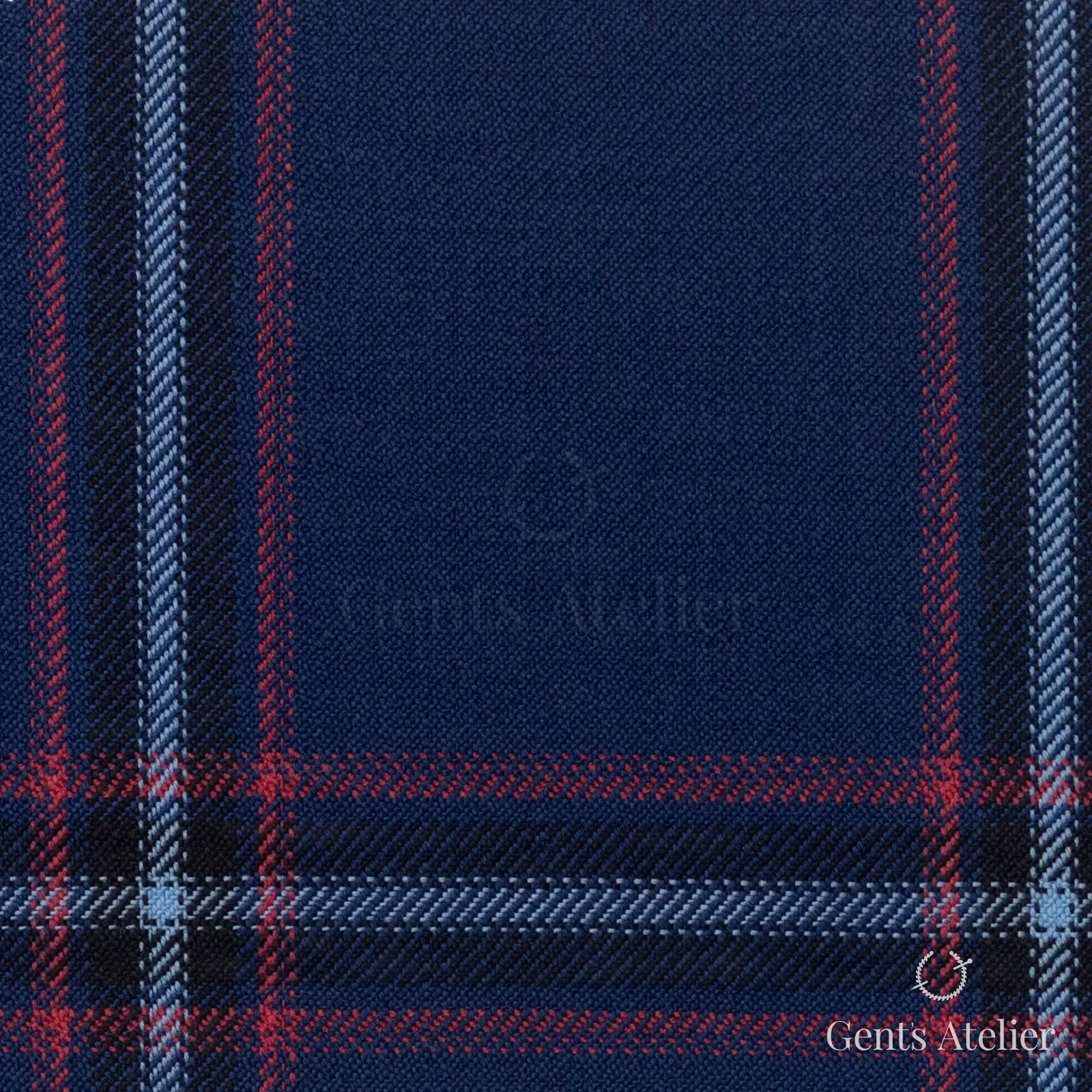 Костюмная ткань Marzoni 651 - 735 / 1200 — Тёмно-синий / Красный, клетка, 100% шерсть