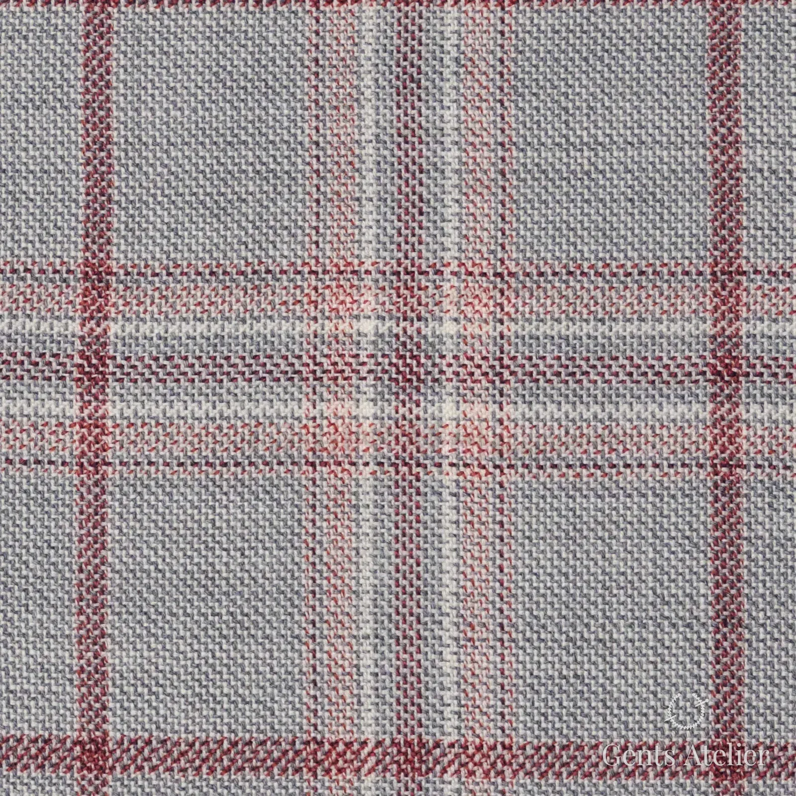 Костюмная ткань Marzoni 651 - 769 / 1200 — Светло-серый / Красный, оконная клетка, 100% шерсть