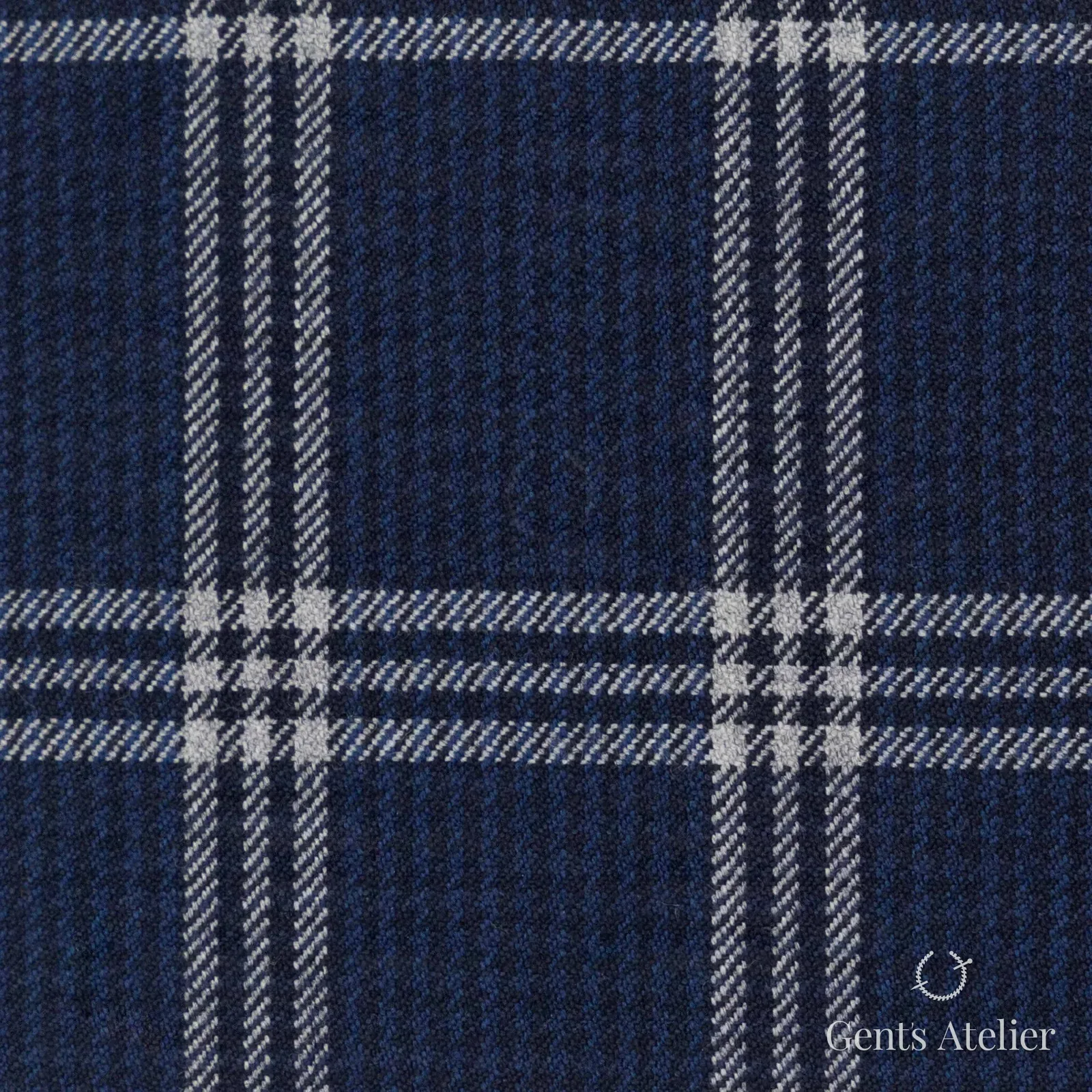 Костюмная ткань Marzoni 655 - 507 / 1200 — Тёмно-синий / Белый, клетка, 100% шерсть