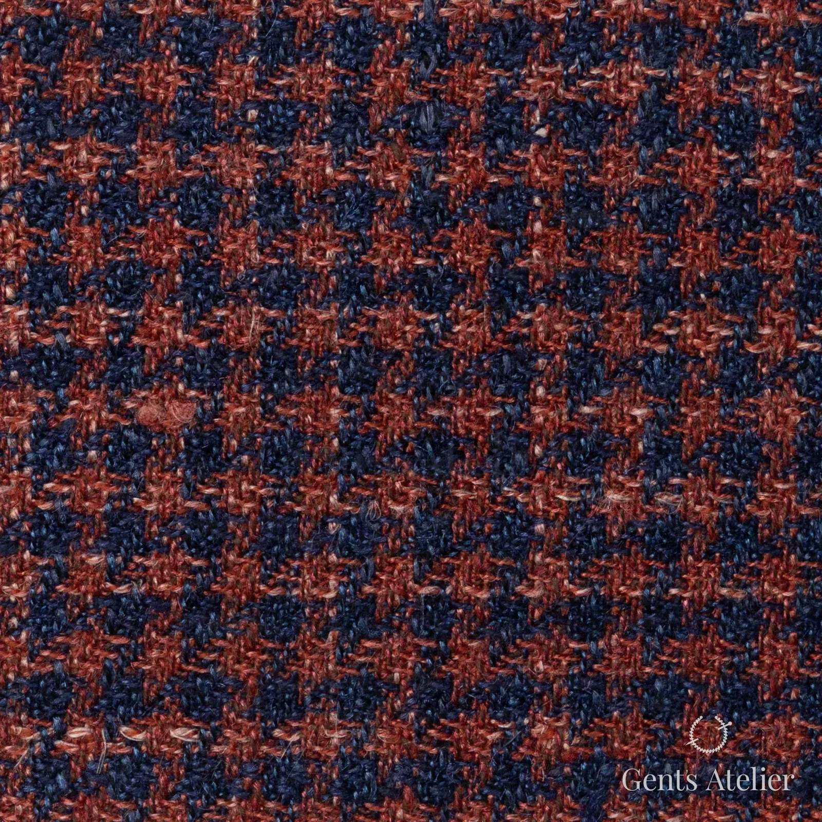 Костюмная ткань Marzoni 655 - 513 / 1200 — Brick Orange / Синий, клетка, 38% шерсть, 31% шёлк, 31% лён