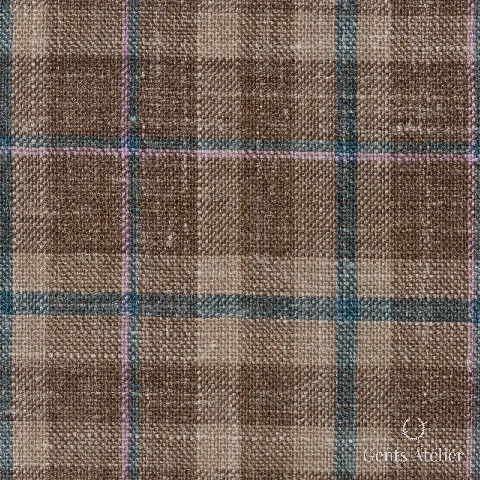 Костюмная ткань Marzoni 655 - 515 / 1200 — Коричневый / Зелёный, оконная клетка, 40% шерсть, 35% шёлк, 25% лён