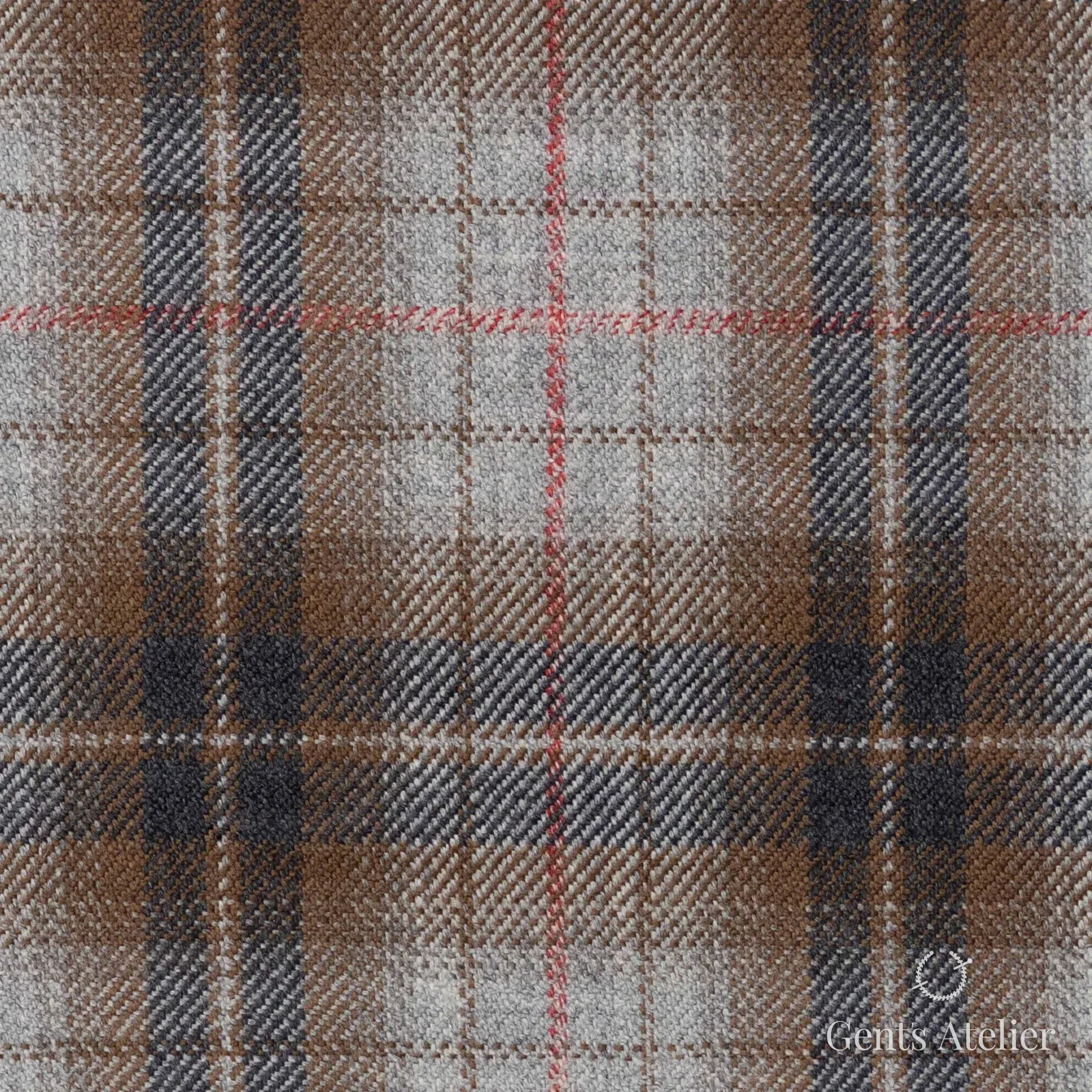 Костюмная ткань Marzoni 655 - 528 / 1200 — Серый / Красный / Коричневый, клетка, 100% шерсть