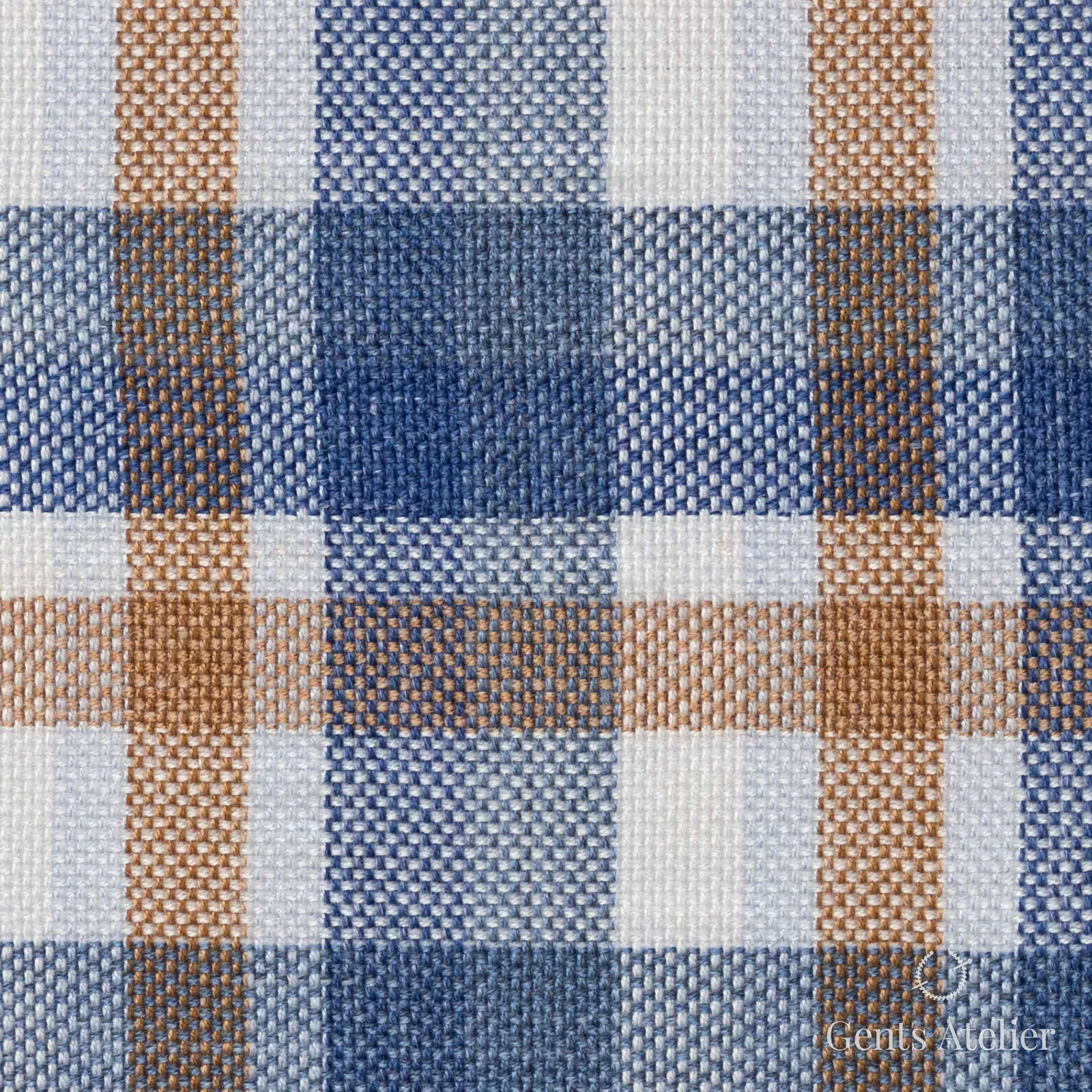 Костюмная ткань Marzoni 655 - 536 / 1200 — Синий / Коричневый, клетка, 50% шерсть, 38% шёлк, 12% лён