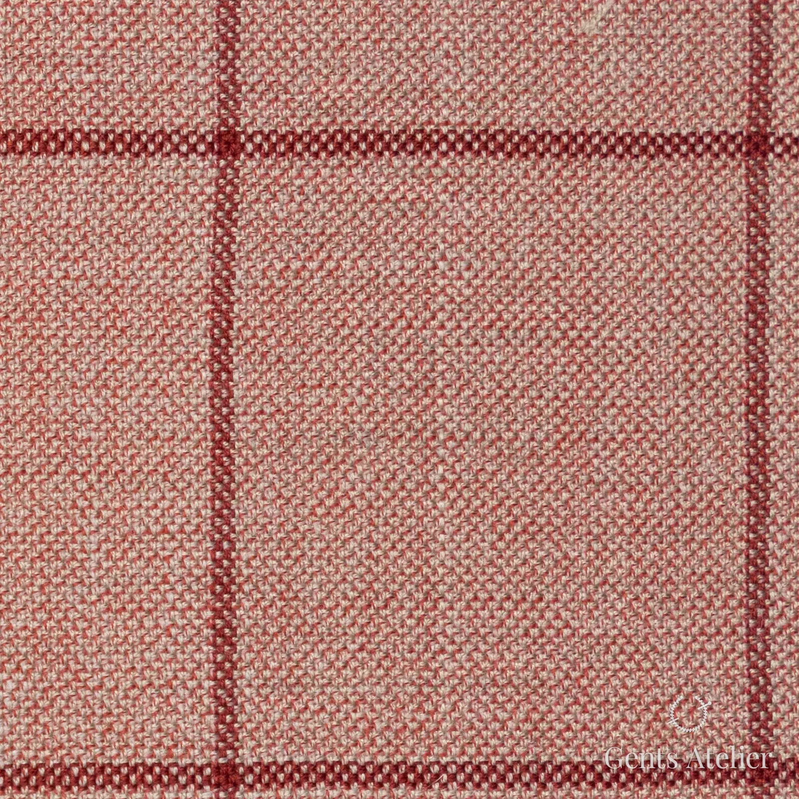Костюмная ткань Marzoni 655 - 563 / 1200 — Coral / Красный, оконная клетка, 50% шерсть, 38% шёлк, 12% лён