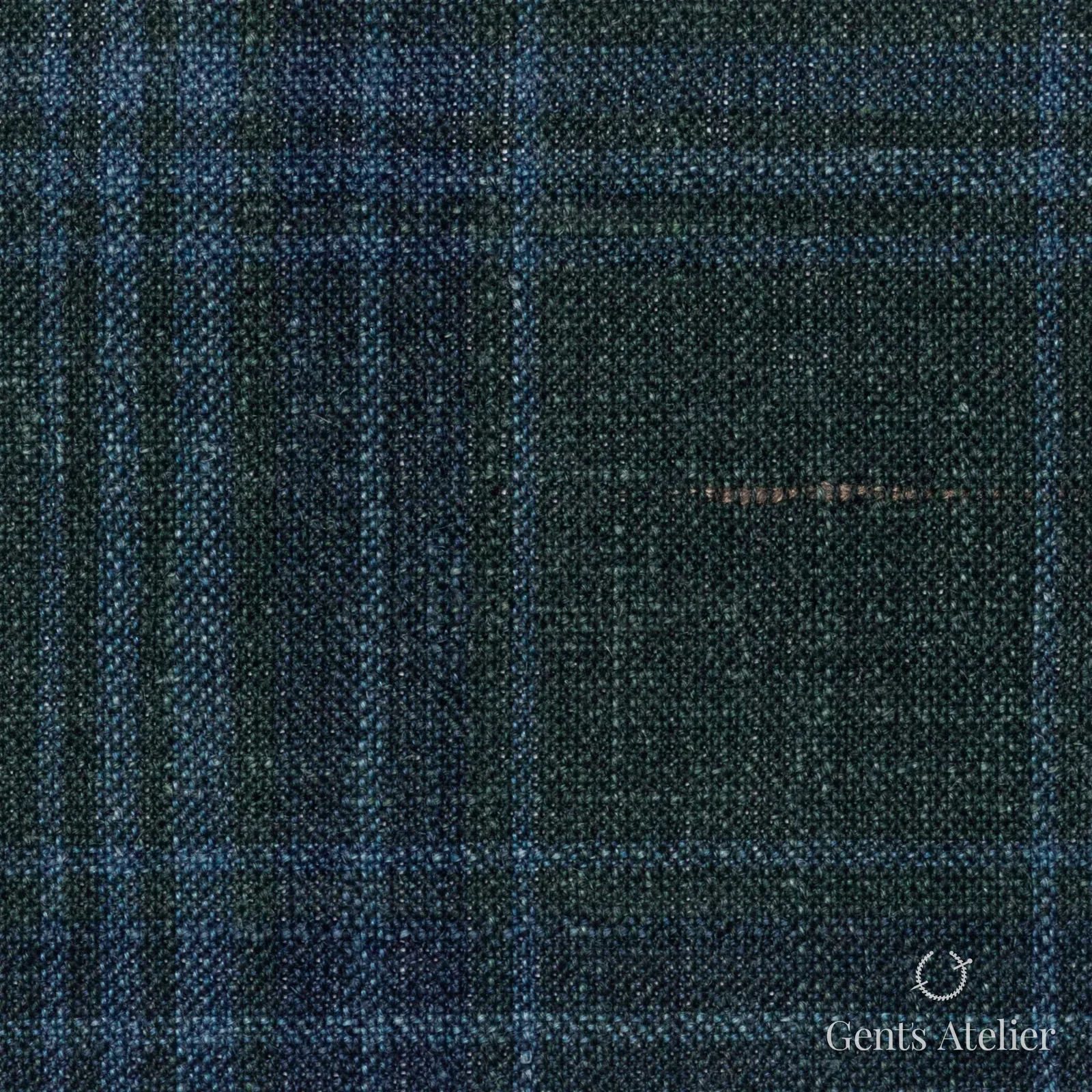 Костюмная ткань Marzoni 655 - 570 / 1200 — Зелёный / Синий, оконная клетка, 71% шерсть, 15% шёлк, 14% лён