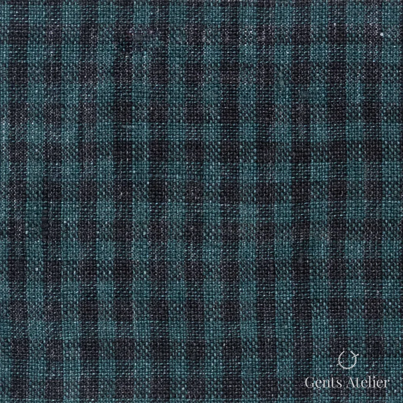 Костюмная ткань Marzoni 605 - 776 / 800 — Teal Green / Чёрный, клетка, 100% лён
